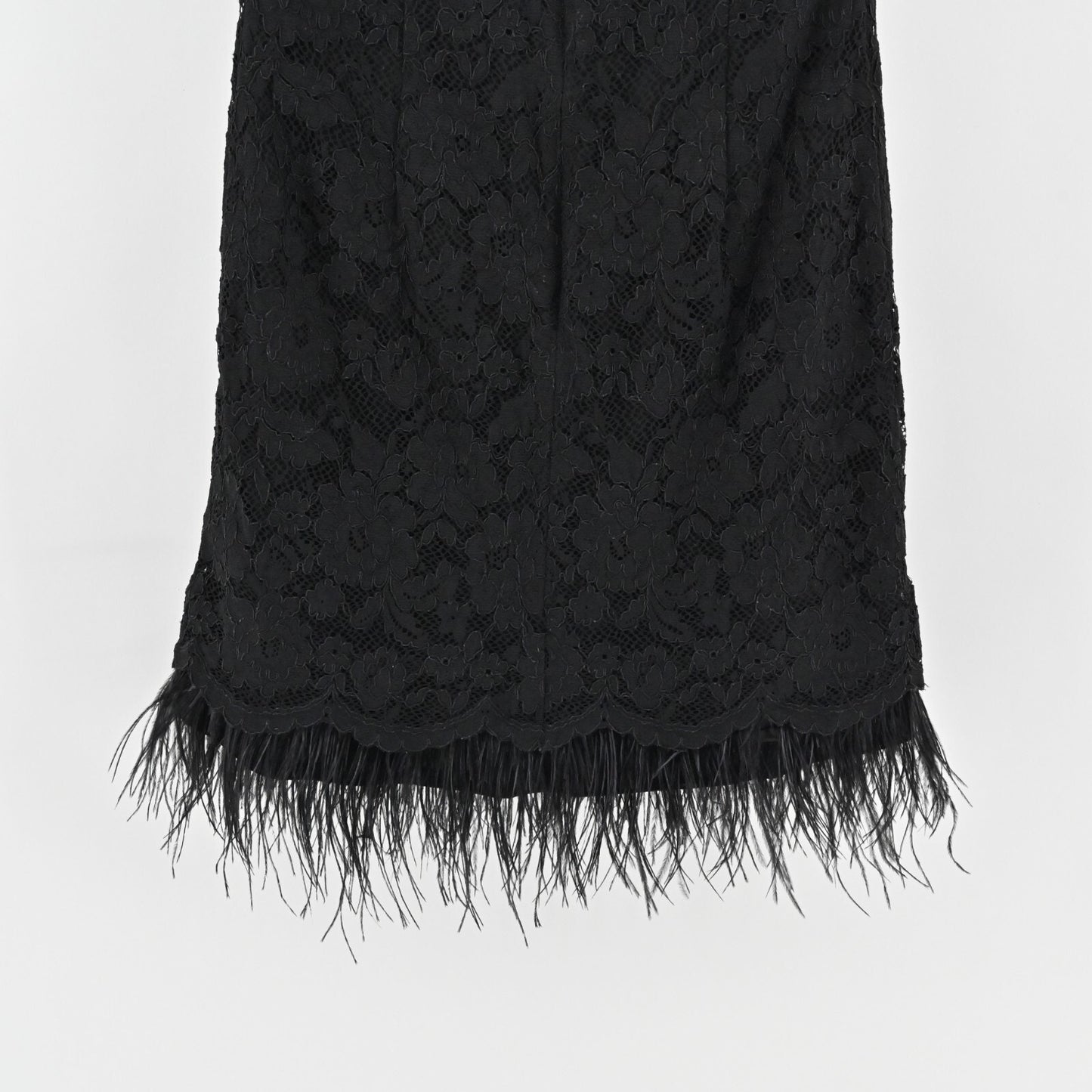 NICOLE MILLER Dress Sz 10 Black Feather Trim VNeck Sleeveless Lace Mini Flapper