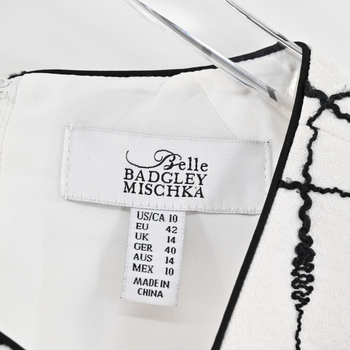BADGLEY MISCHKA Dress Sz 10 Belle White Black Windowpane Print Cap Sleeve Retro