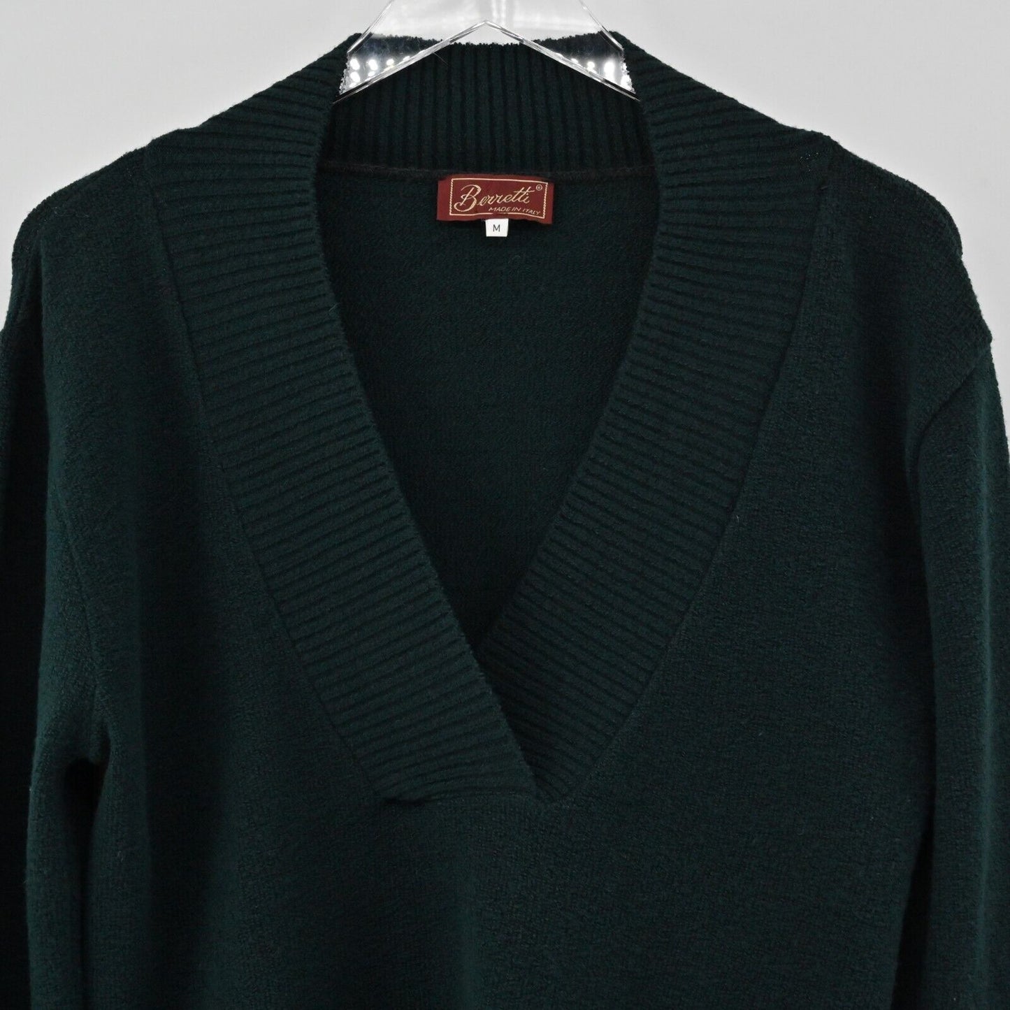 BERRETTI Sweater Womens Size M Wool Blend Dark Green V Neck Knit Italy Preppy