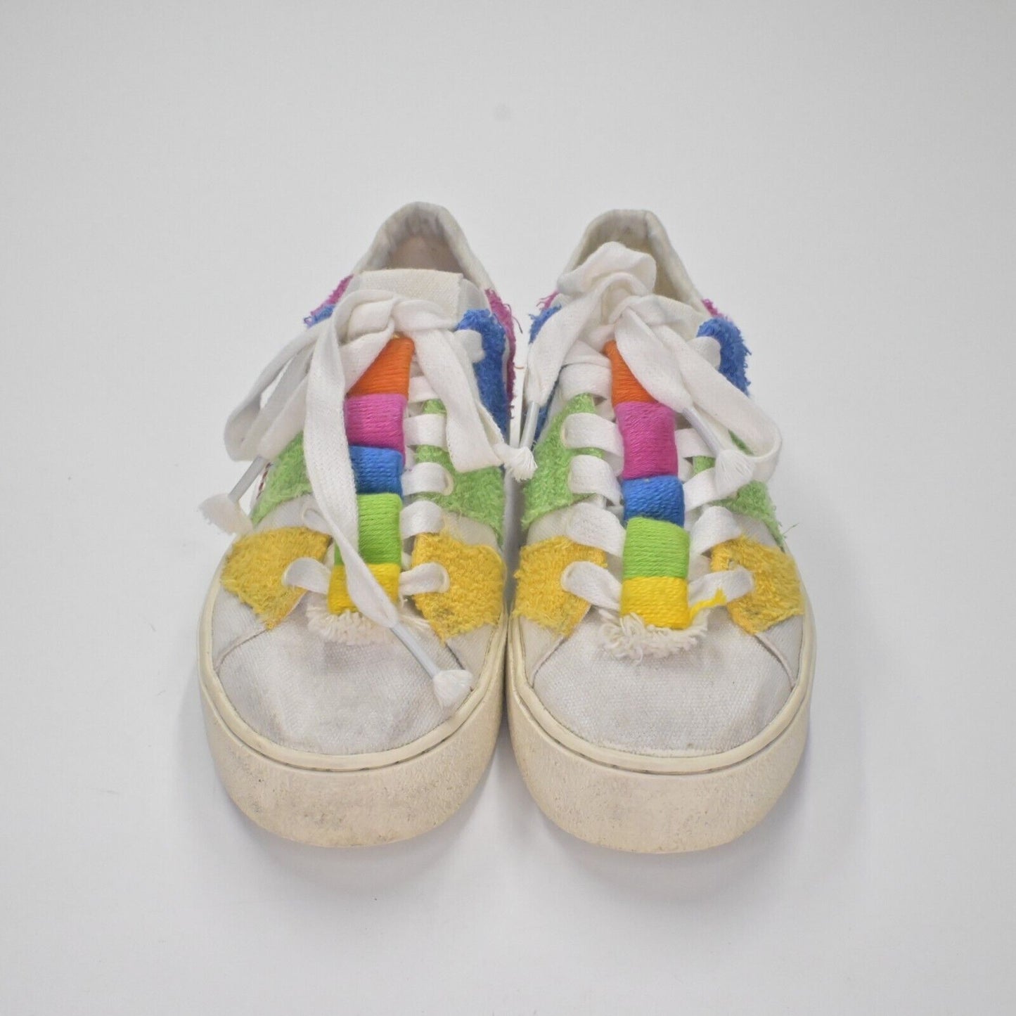 FARM RIO Rainbow Sneakers Womens Sz 7.5 Platform Shoe Pink Green Picnic Crochet