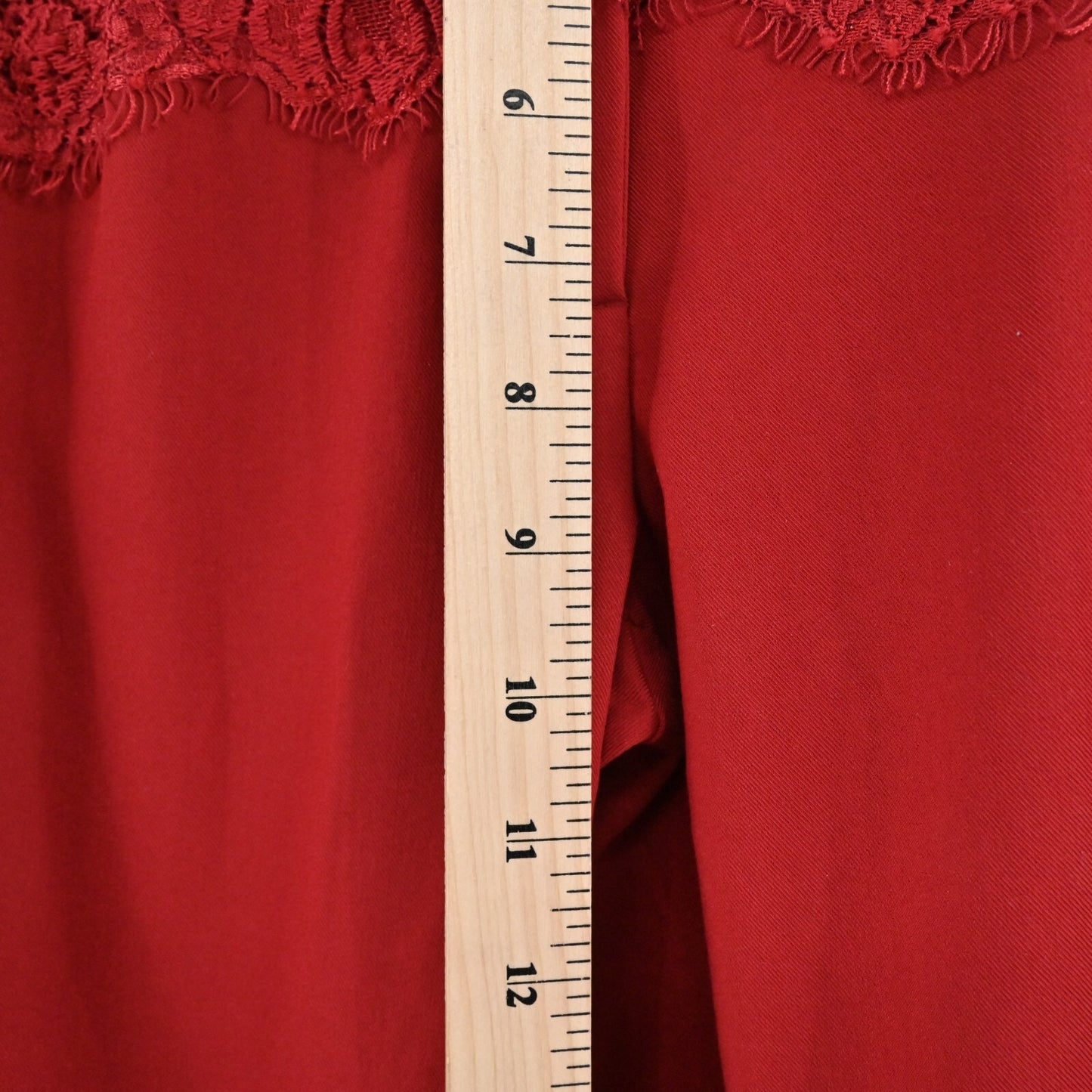 AIJEK Womens Red Pants Size S Lace Detail Straight Stretch Mid Rise Trousers