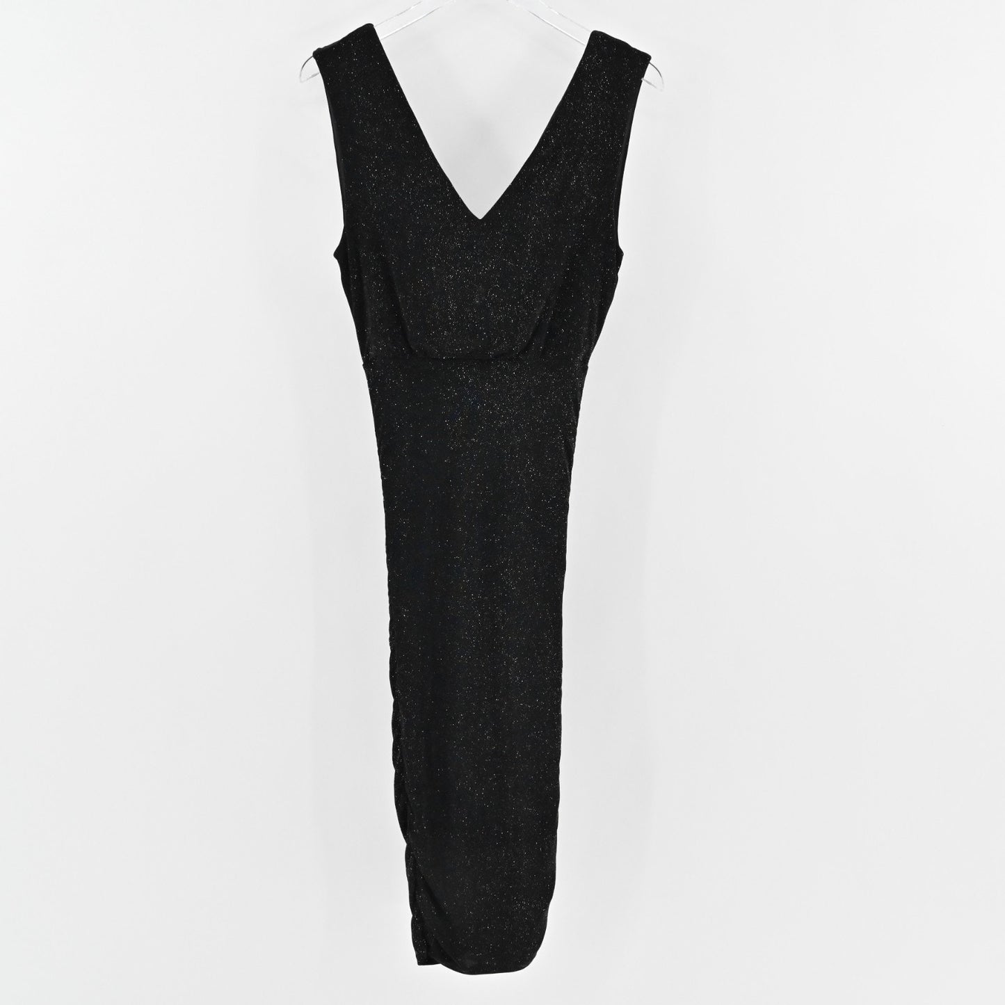 ALICE OLIVIA Ruched Bodycon Dress Size S Black Gold Shimmer Sleeveless V Neck