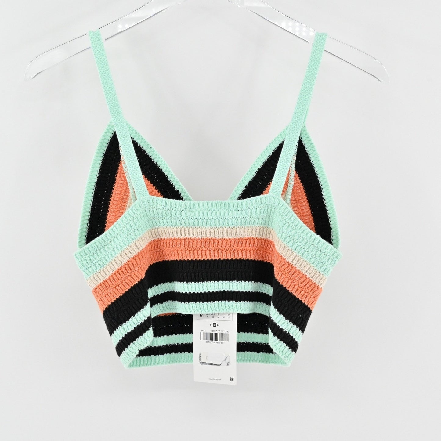 Zara Crochet Knit Crop Top Striped V Neck Sleeveless Summer Casual Boho
