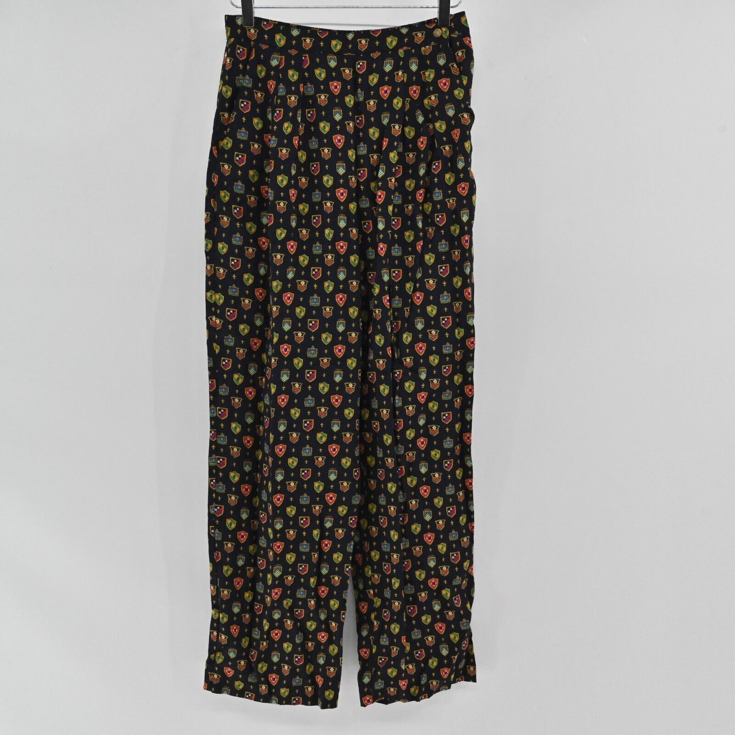 Vtg CLAUS Pants Womens Sz S Black Academia Crest High Rise Pleated Wide Leg 90s