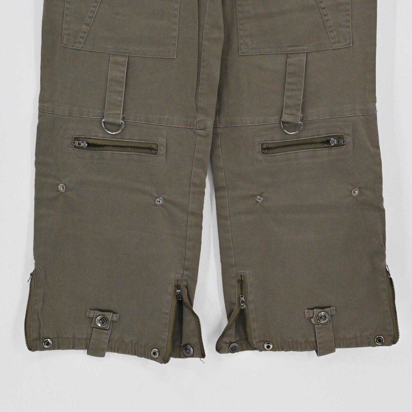 Vintage GYPSY JEANS Pants Womens Sz 6 Army Green Cargo Roll Tab Hem Utility Y2k