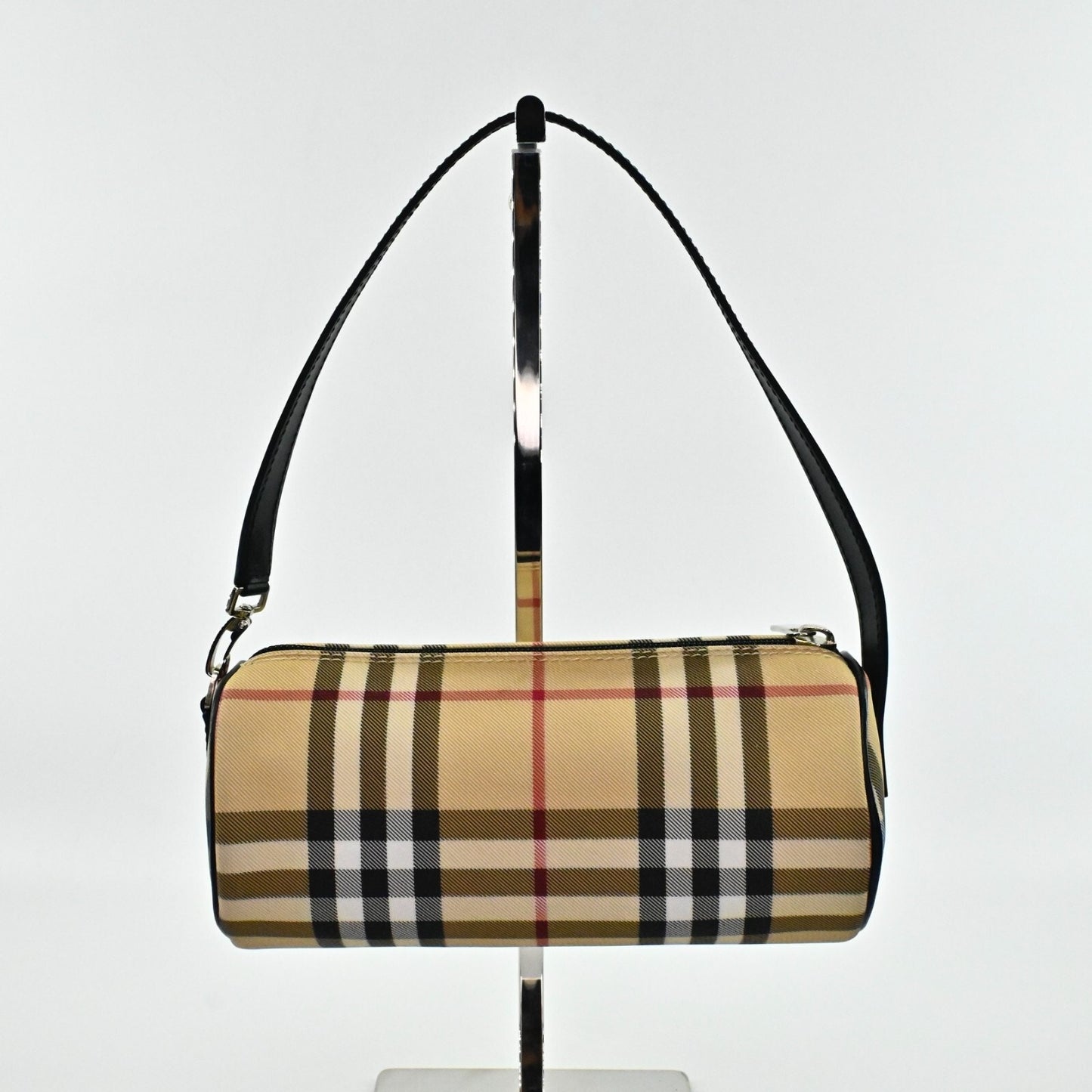 Vtg BURBERRY Mini Barrel Bag Nova Check Tan Plaid Signature Zip Closure Shoulder