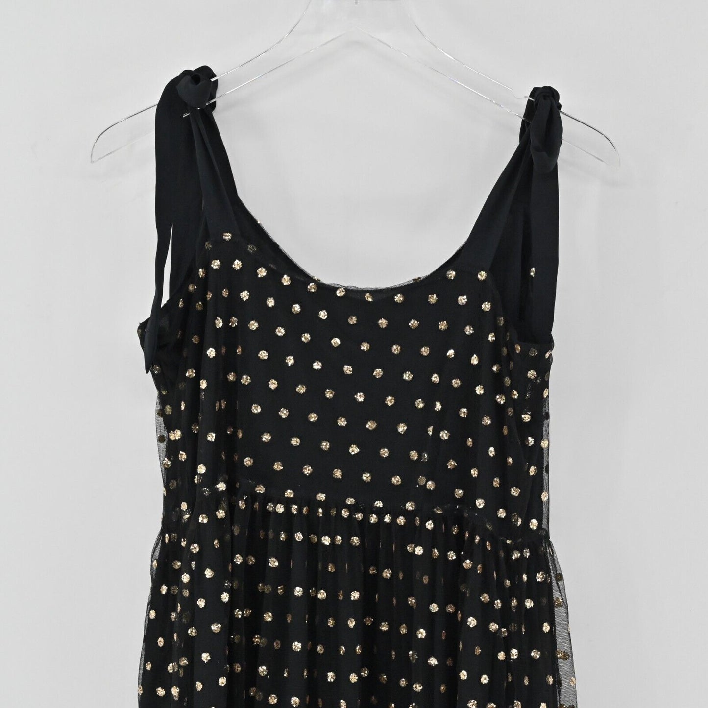 MODCLOTH Dress Womens Size L Another Brilliant Polka Dot Black Gold Tie Shoulder