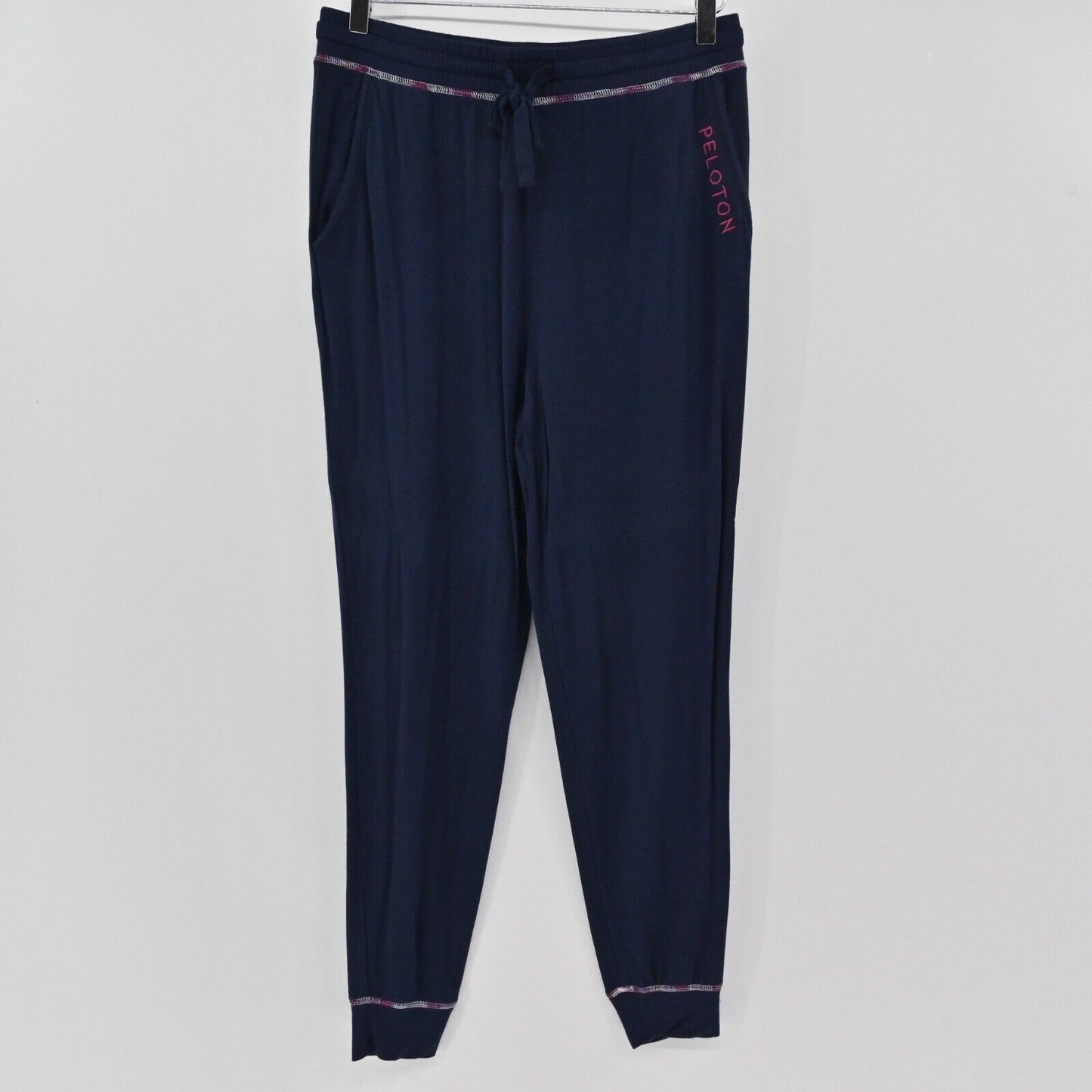 PELOTON Pants Womens Sz S Navy Blue Pink Logo High Rise Sleepover Jogger Sweats