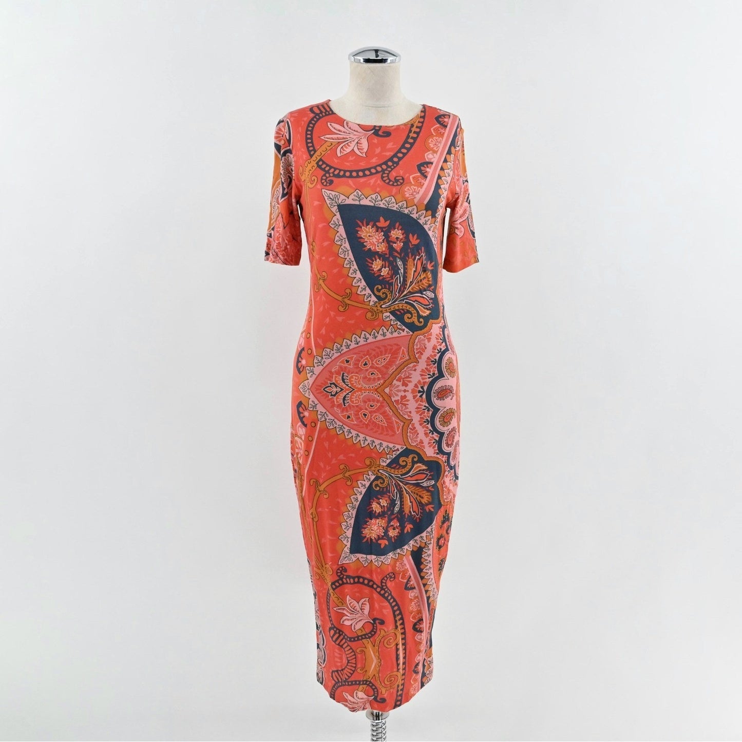 Anthropologie Farm Rio Giannina Knit Midi Dress Size S Bohemian Paisley Fitted