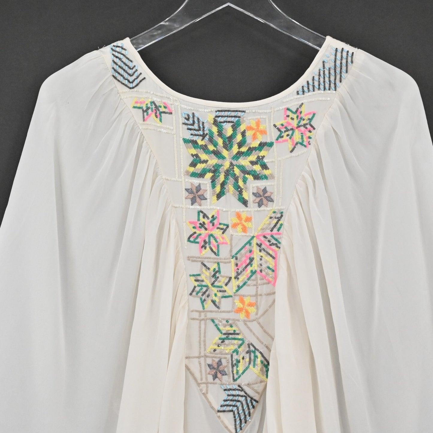 ANTHROPOLOGIE Womens Beaded Sequin Top Size L Tanvi Kedia Kashida Dolman Blouse