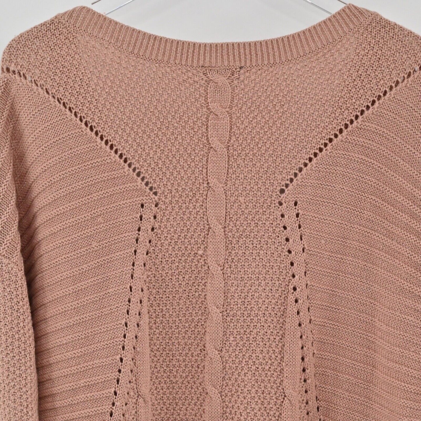 TORRID Sweater Women Sz 3X Pink Metallic Wool Blend Cable Knit Dolman 3/4 Sleeve