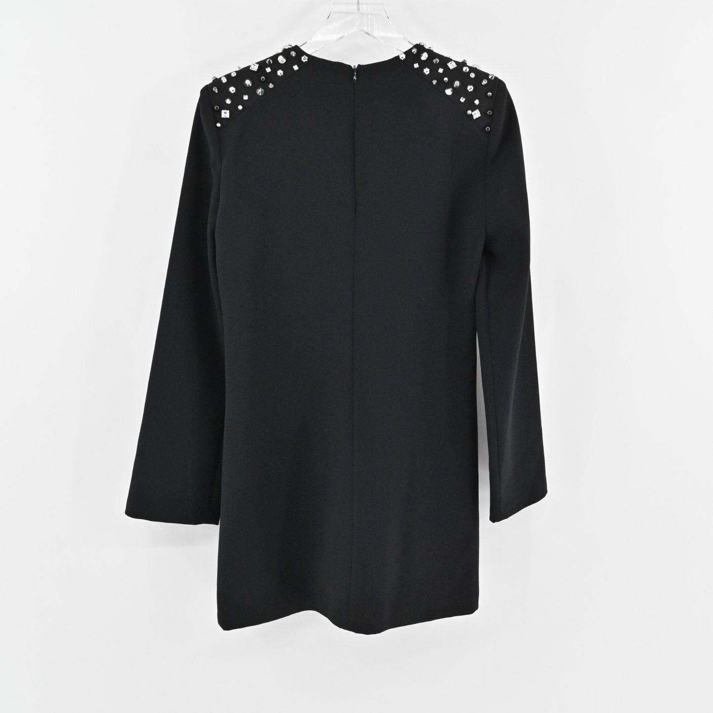 ZARA Studded Dress Size M Black Long Sleeve Shoulder Detail Mini Elevated Chic