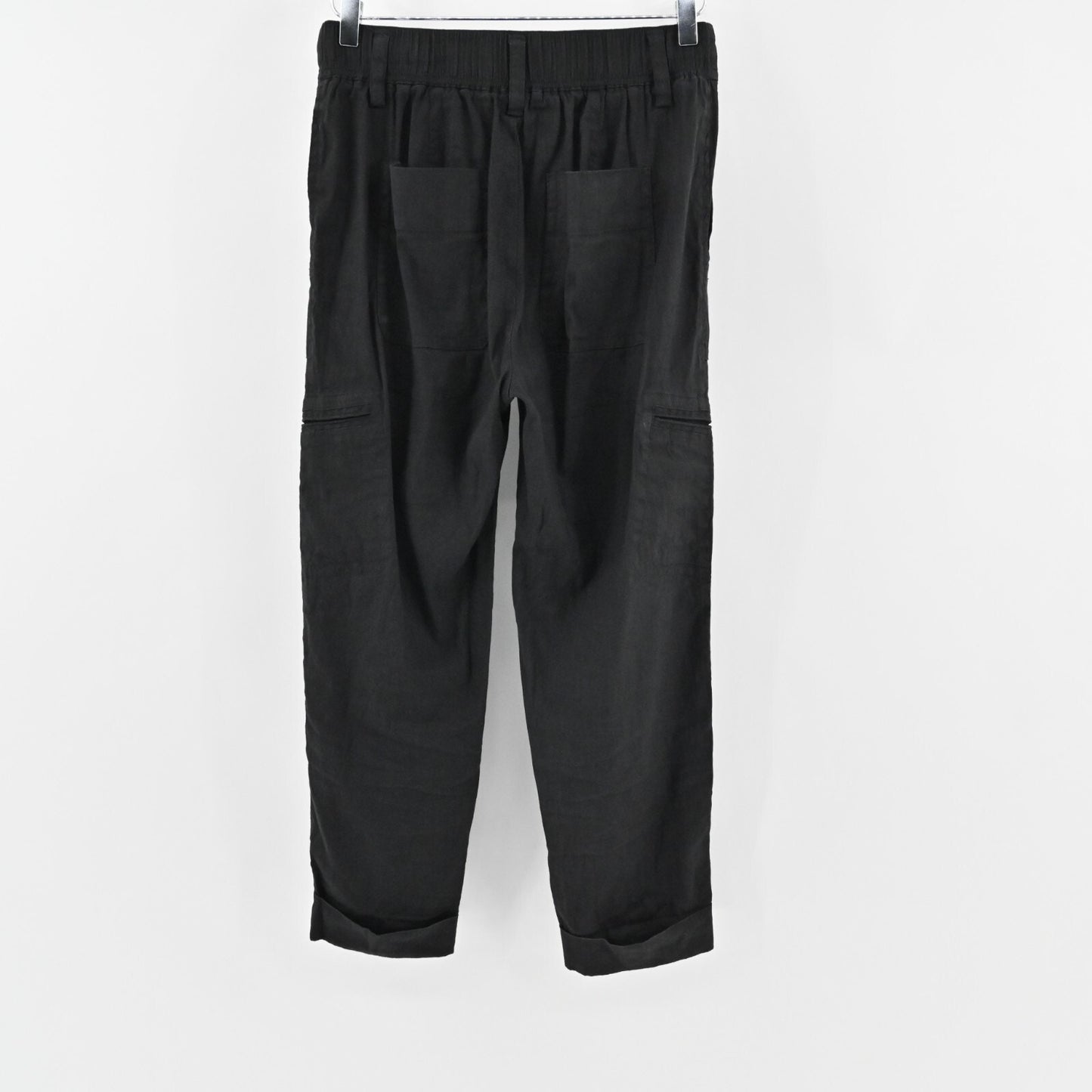 VINCE Pants Womens Size S Cropped Linen Blend Solid Black High Rise Trousers