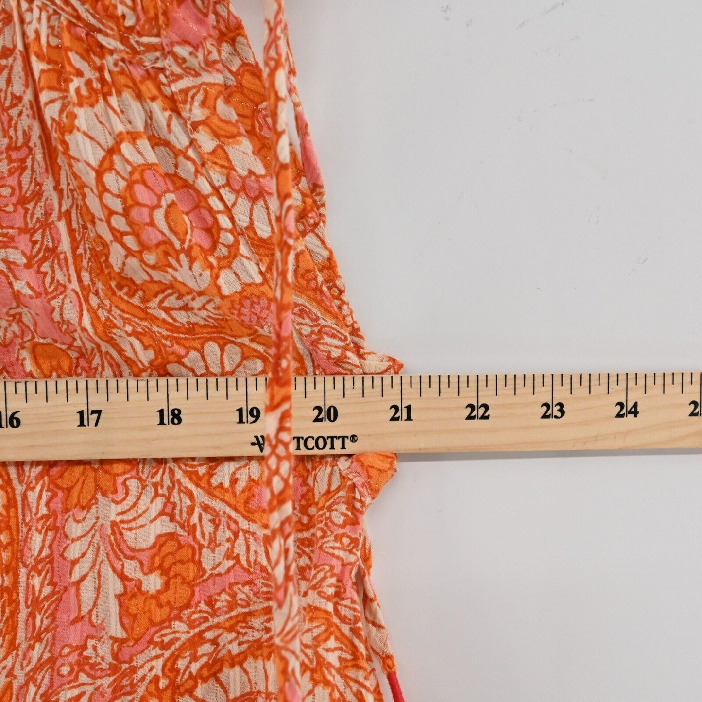 ANTHROPOLOGIE Top Womens Sz Small Orange Printed Tassel Tie Shoulder Boho Blouse