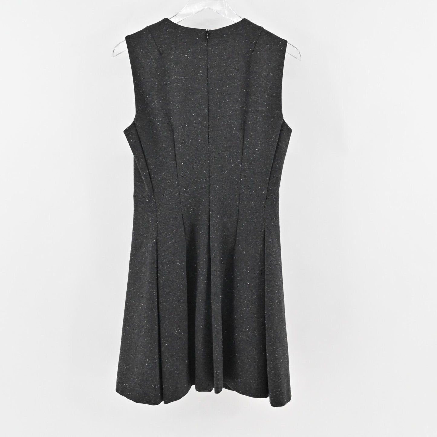 THEORY Dress Size 8 Seamed Sleeveless Melange Ponte Wool Blend Gray Pleated Mini