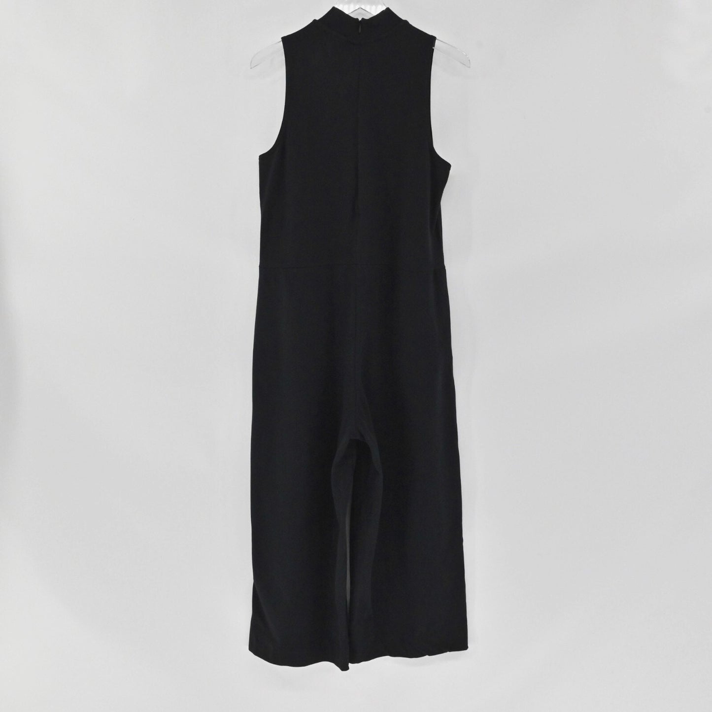 NIKE Womens Black Jumpsuit Size L Logo Cotton Sleeveless Mock Neck Crop Wide Leg