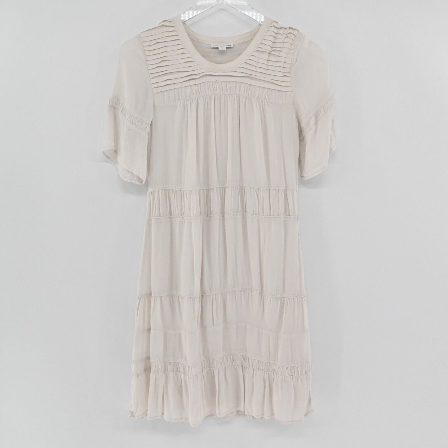 JAMES PERSE Dress Womens Sz XS Standard Pleated Ivory Short Sleeve Shift Viscose