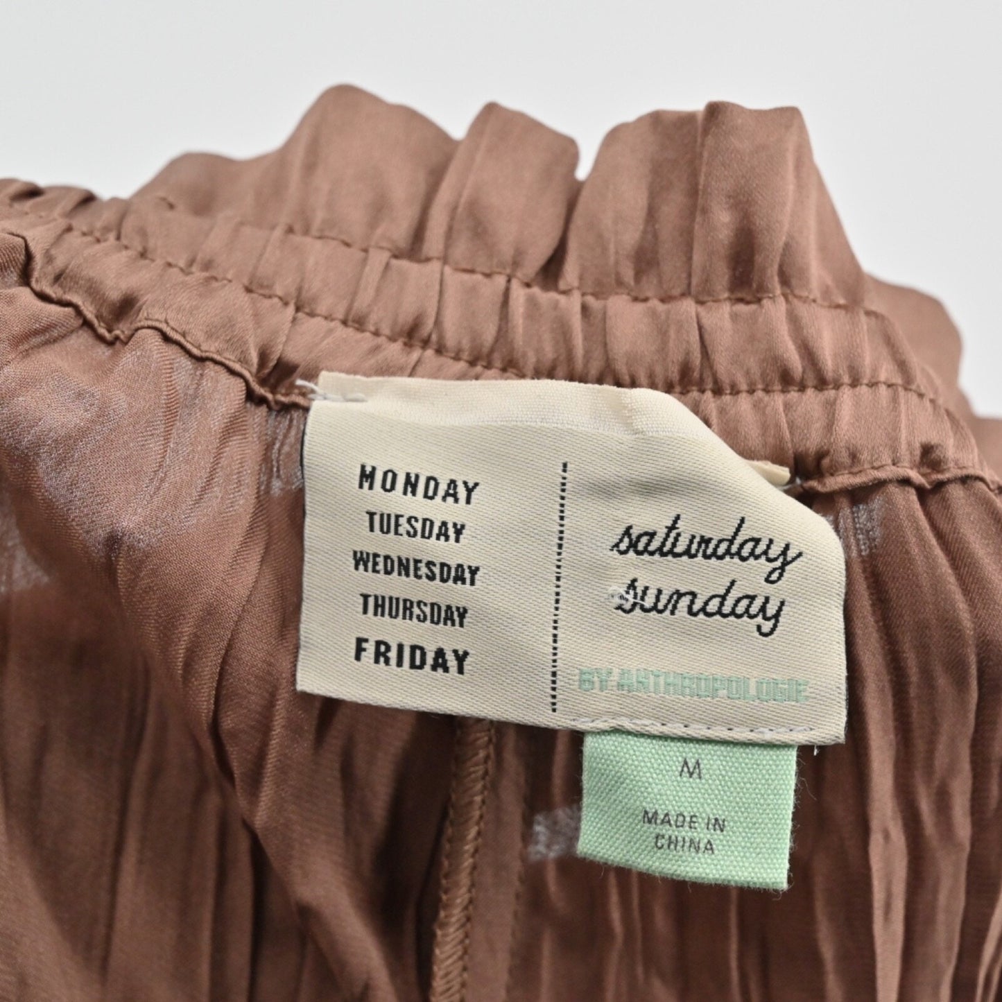 ANTHROPOLOGIE Womens Bria Joggers Size M Satin Brown Pleated SATURDAY SUNDAY