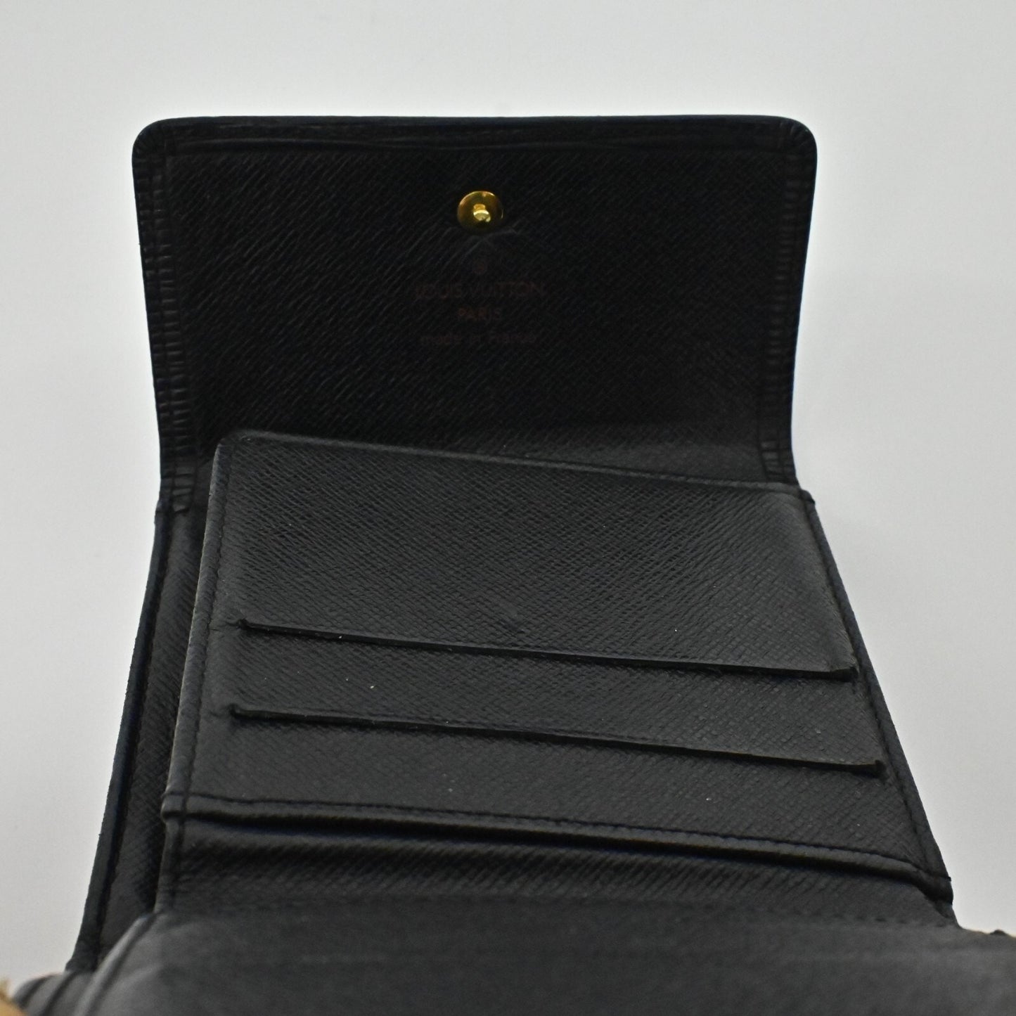 Vtg LOUIS VUITTON Wallet Epi Leather Elsie Black Leather Small Billfold LV Logo