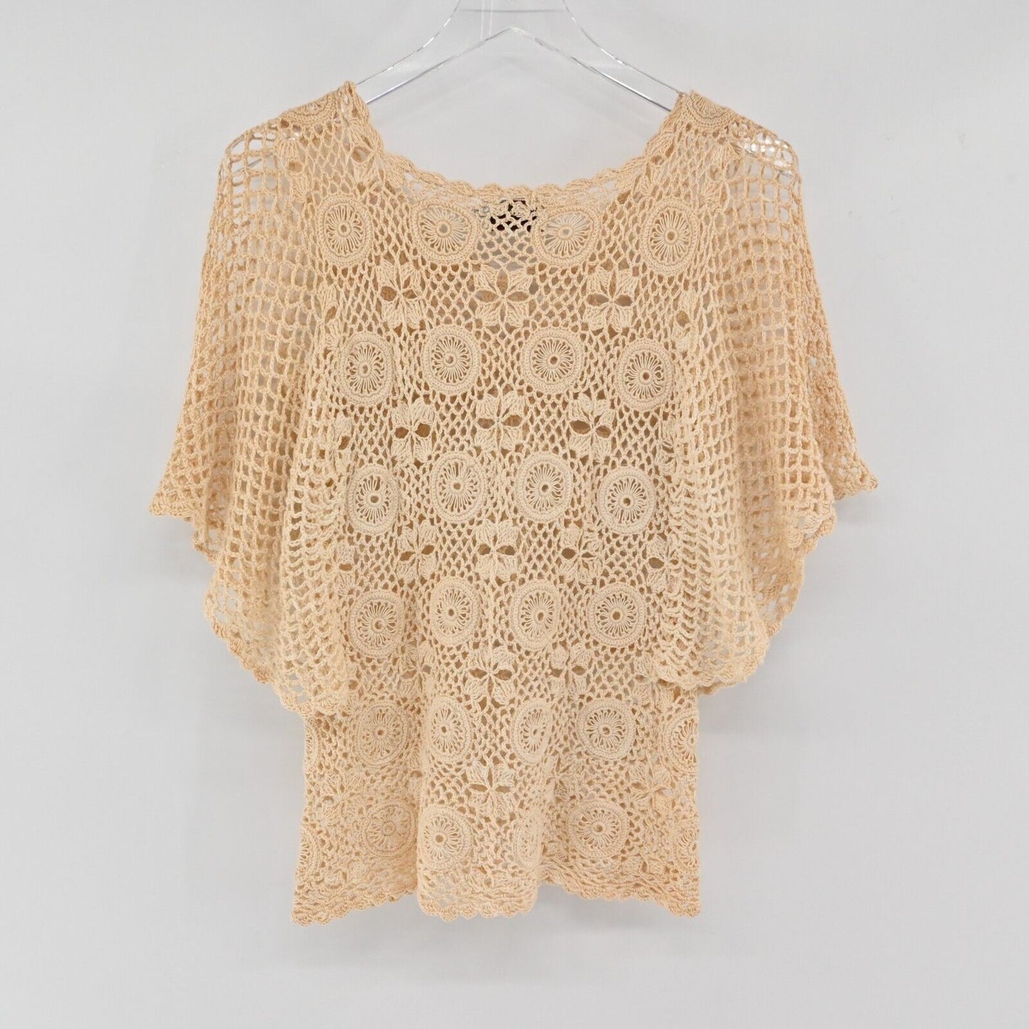 Vtg SK IMPORTS Crochet Top Womens Sz S Handmade Knit Boho Flutter Festival Fairy