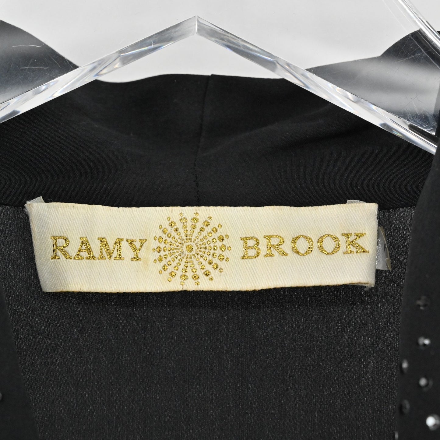 Ramy Brook Womens Debi Silk Tank Top Size L Draped Neck Rhinestone Black Blouse