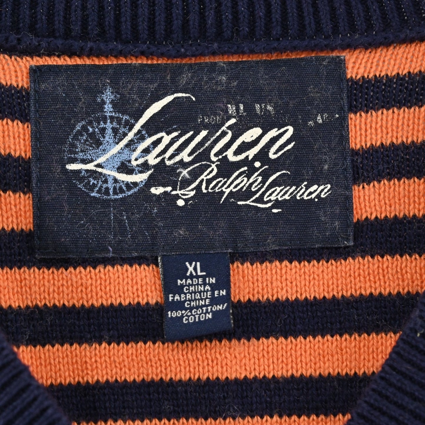 Ralph Lauren Womens Striped Knit Sweater Size XL Orange Blue Rugby Preppy VNeck