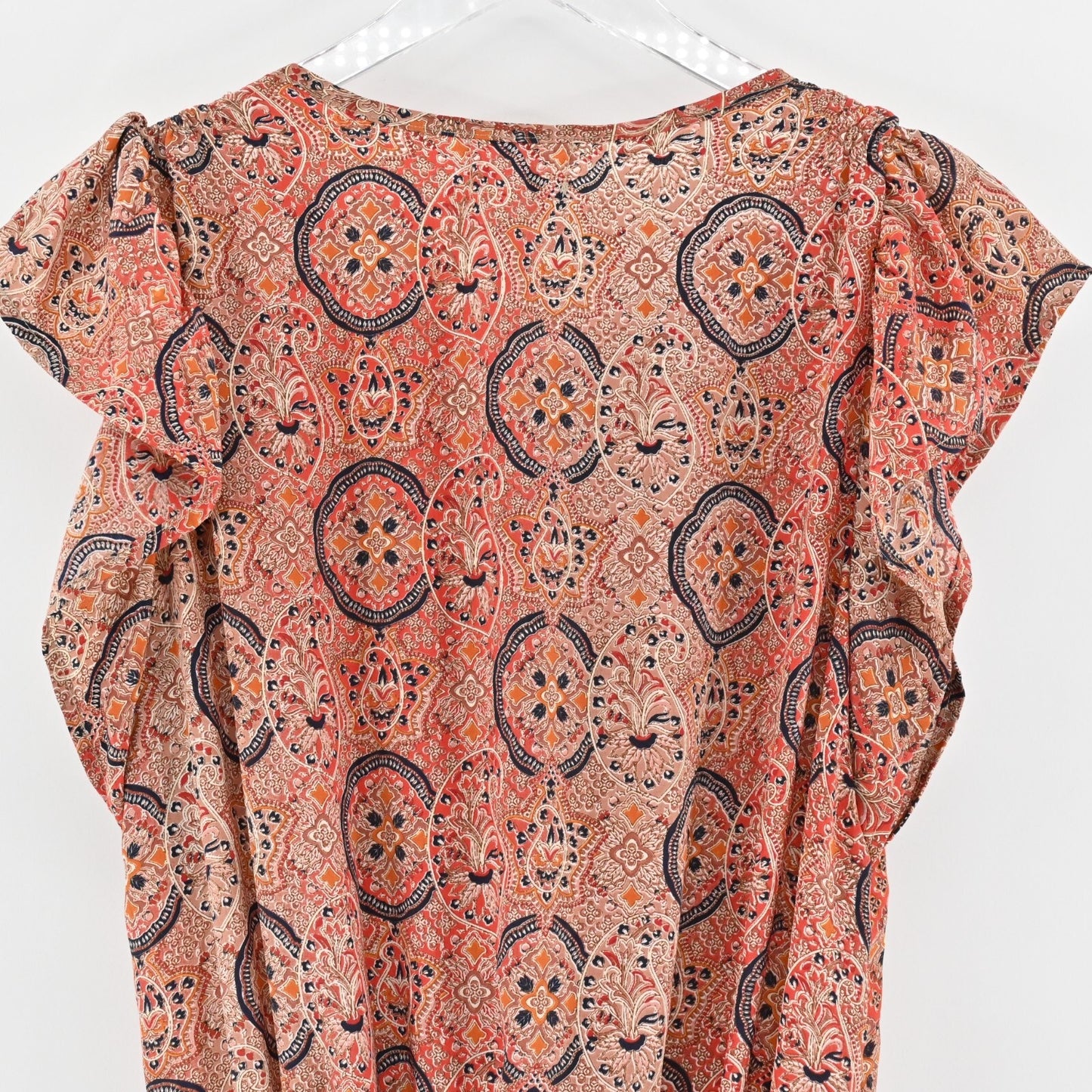 PERRY WALKER Dress Size XL Smocked Tie Front Paisley Print Tunic Mini Boho Retro