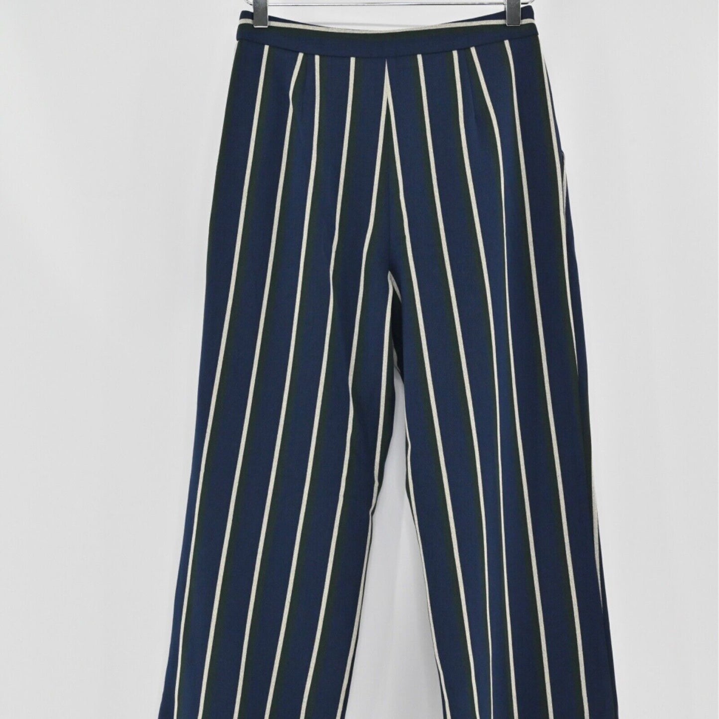 ASOS Pants Womens Size 4 Pleated Trouser Blue Green Stripe High Rise Academia