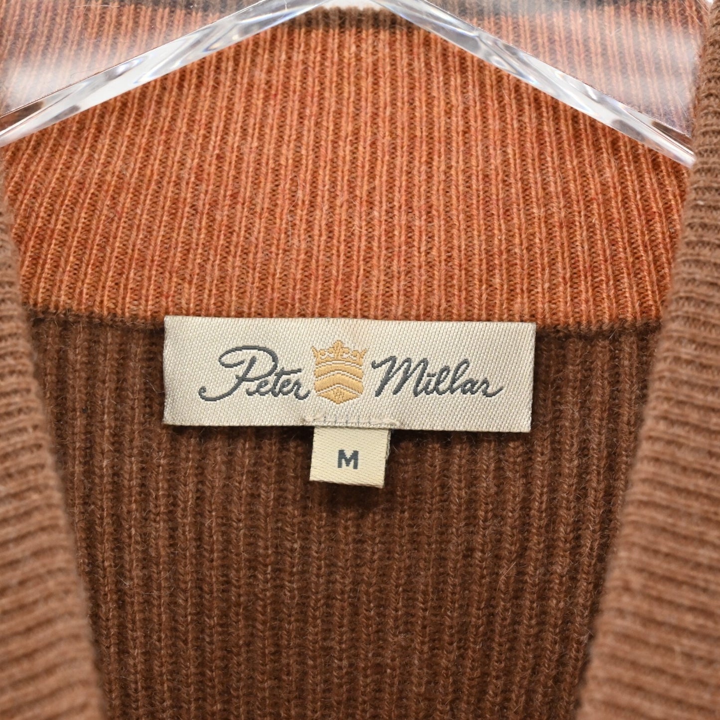 Vtg PETER MILLAR Mens Cashmere Sweater Size M Brown Knit Quarter Zip Casual