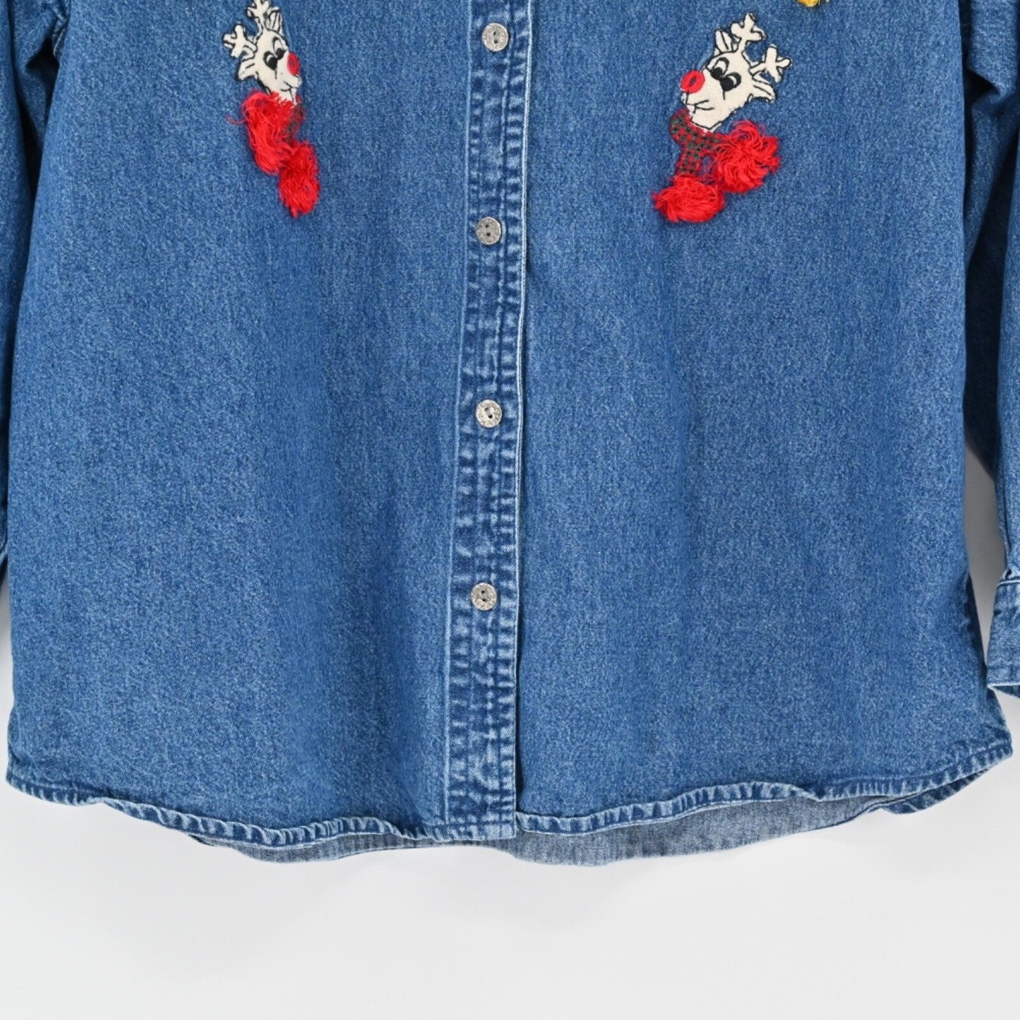 Vtg Christmas Denim Top Womens Size 1X Rudolph Holiday Chambray 90s Dress Barn