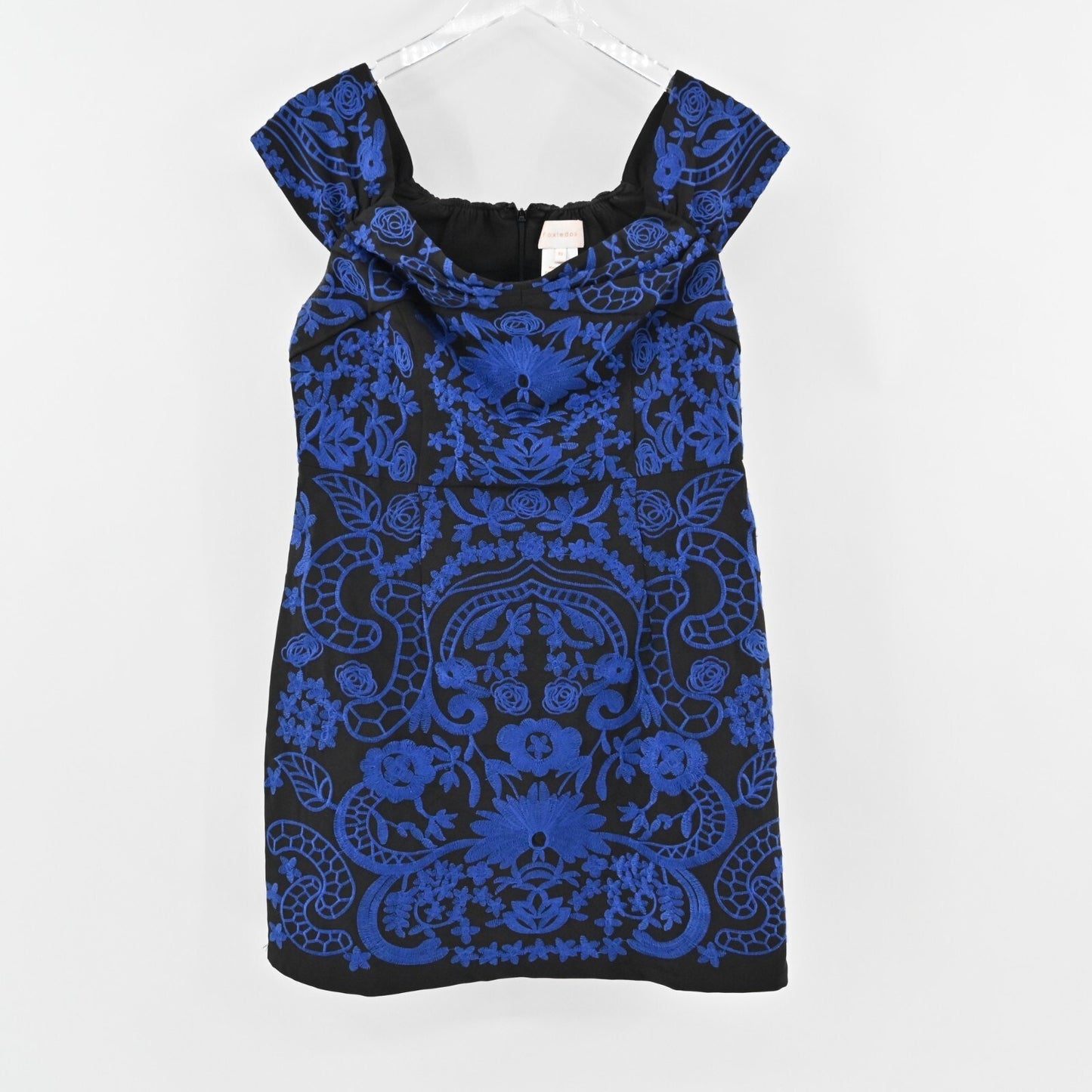 Anthropologie Dress Size 10 Betina Embroidered Black Cobalt Blue Mini Foxiedox