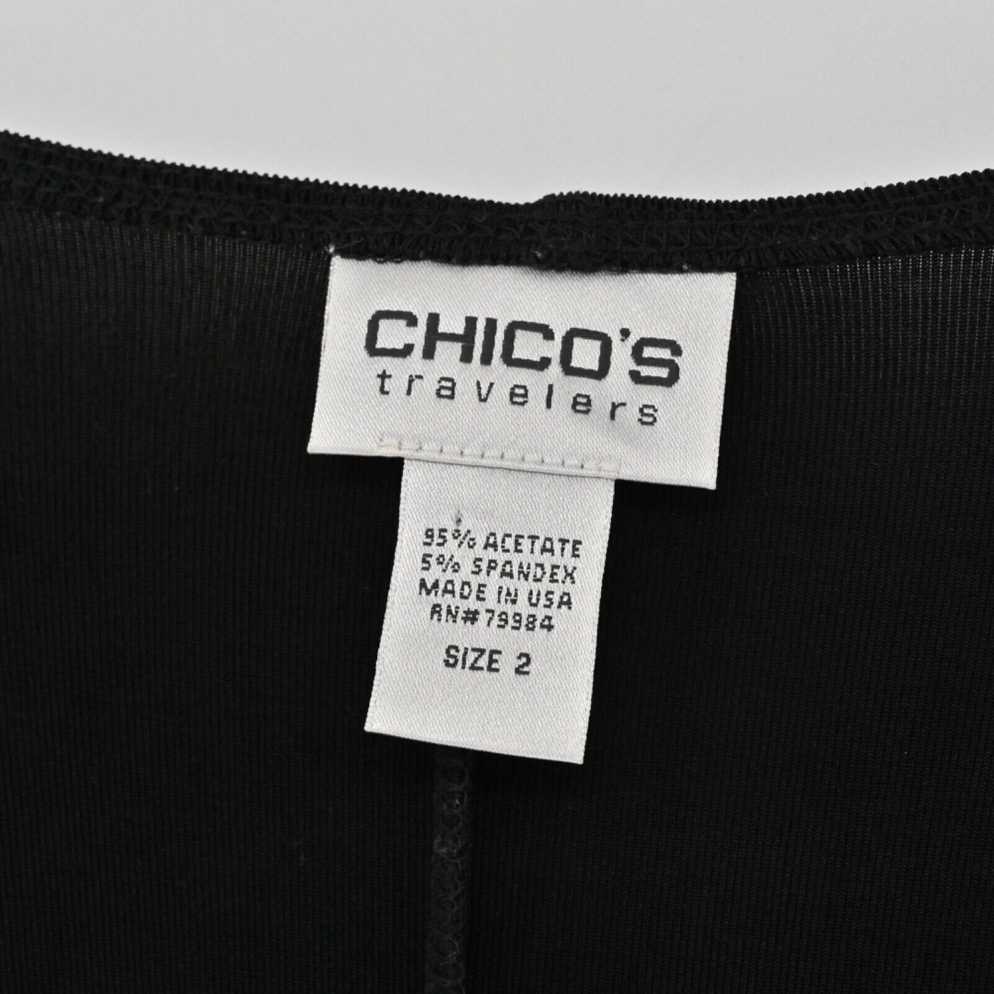 CHICOS Dress Womens Size L Black Knit Travelers Faux Wrap Long Sleeve VNeck USA