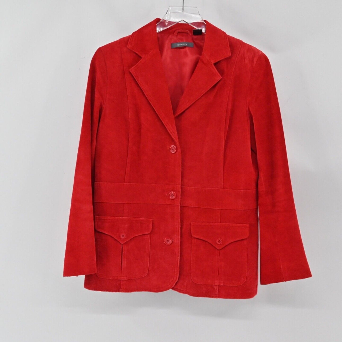 LIZ CLAIBORNE Jacket Womens Size M Suede Leather Red Button Front Retro 00s Y2K