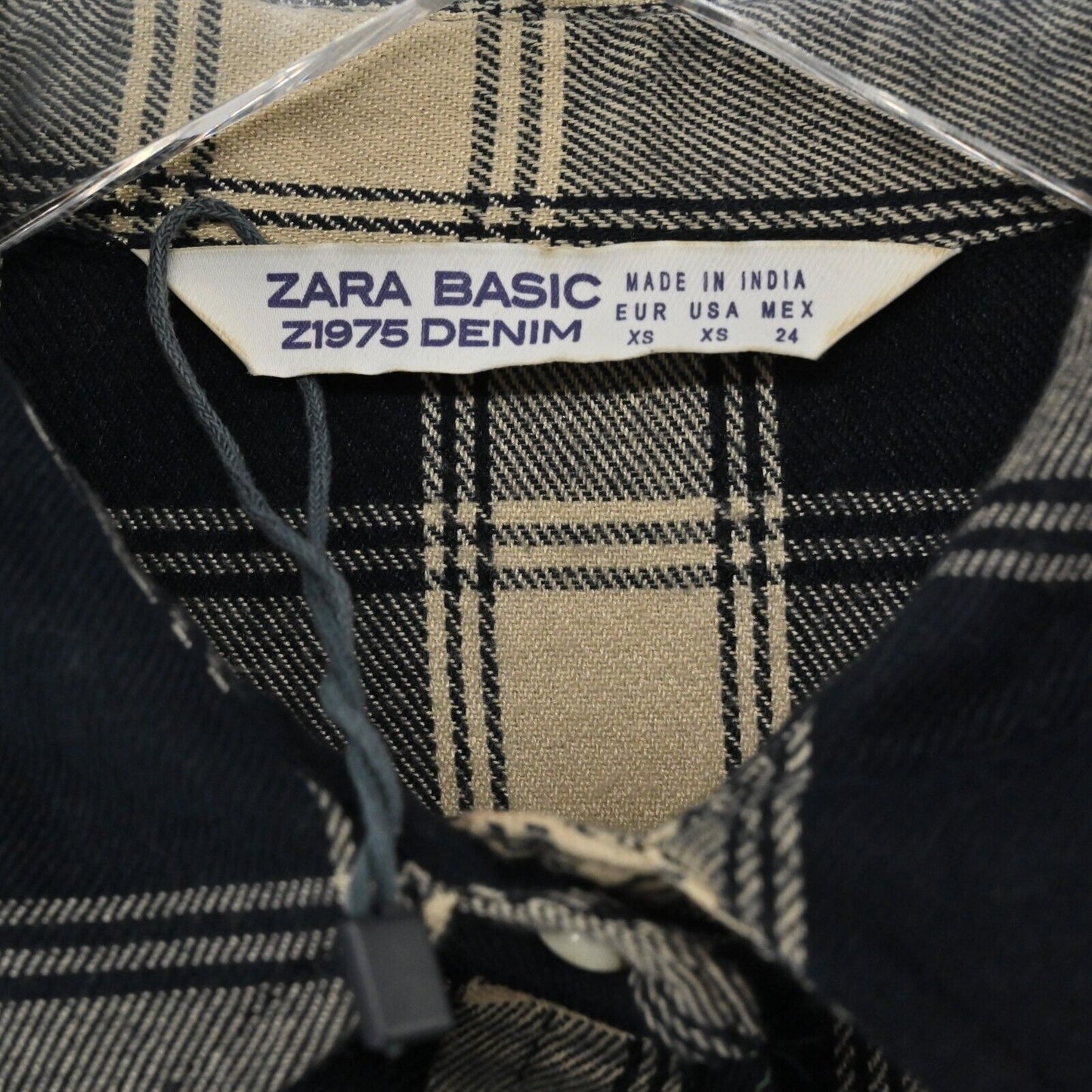ZARA Top Womens Sz XS Plaid Pearl Snap Flannel Floral Embroidery Beading Pockets