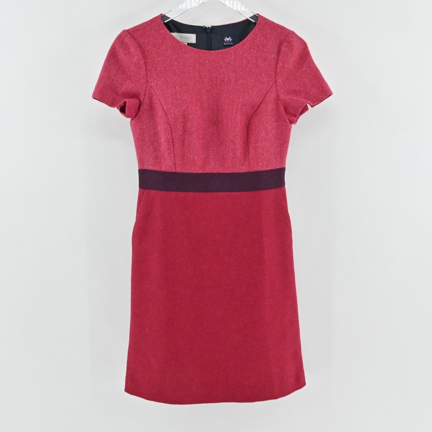 Hobbs London Womens Wool Short Sleeve Dress Size 4 Red Pink Classic Workwear