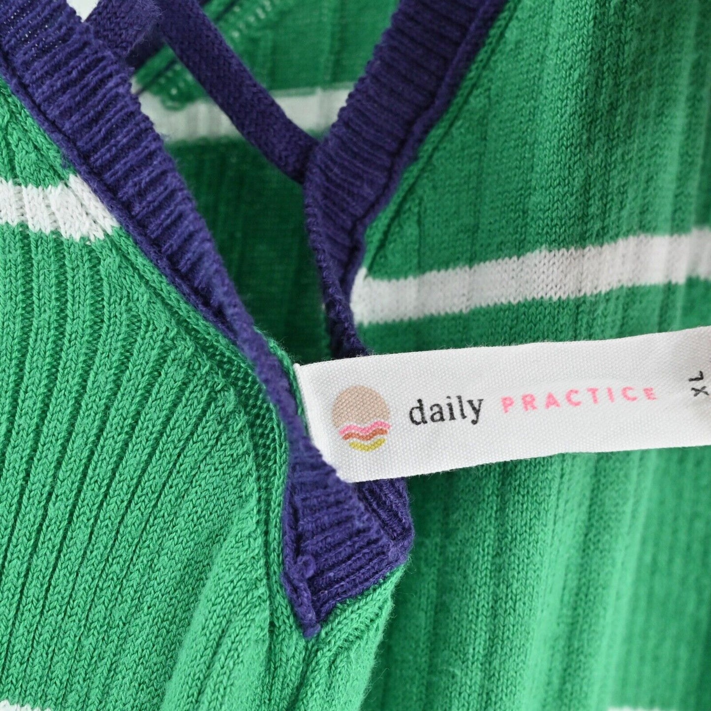 ANTHROPOLOGIE Dress Size XL Green Stripe Cotton Knit Ruffle Midi DAILY PRACTICE