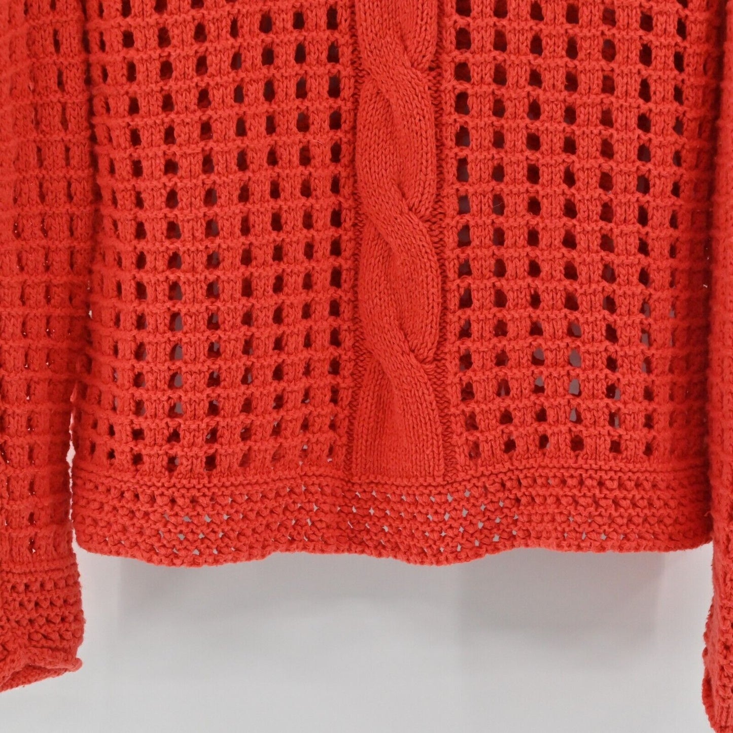FREE PEOPLE Sweater Womens Size S Red Open Knit Long Sleeve Roll Neck Top Boxy