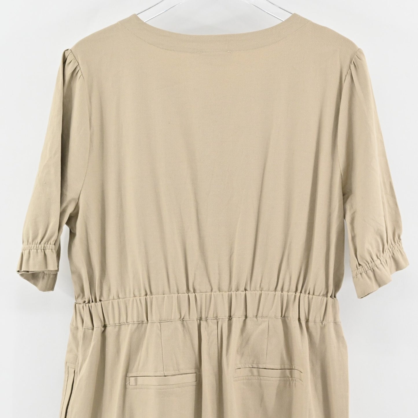 H by HALSTON Khaki Jumpsuit Womens Size L Button Tie Waist Wide Leg Casual