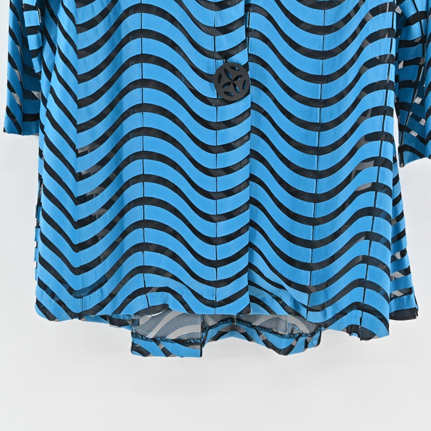 IC by CONNIE K Textured Jacket Womens Size M Blue Black Mesh Wavy Stripe Retro