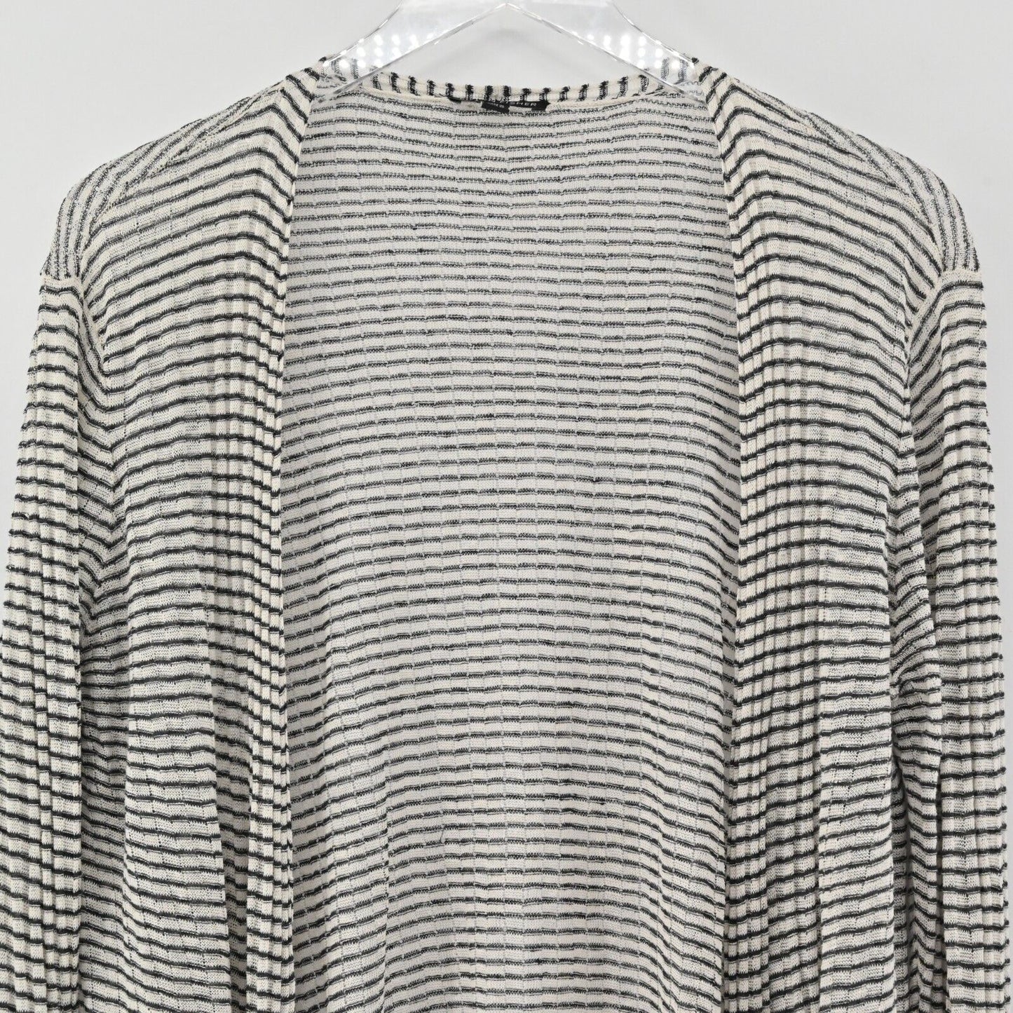 EILEEN FISHER Cardigan Womens Sz M Fine Organic Linen Crepe Knit Sweater Stripe