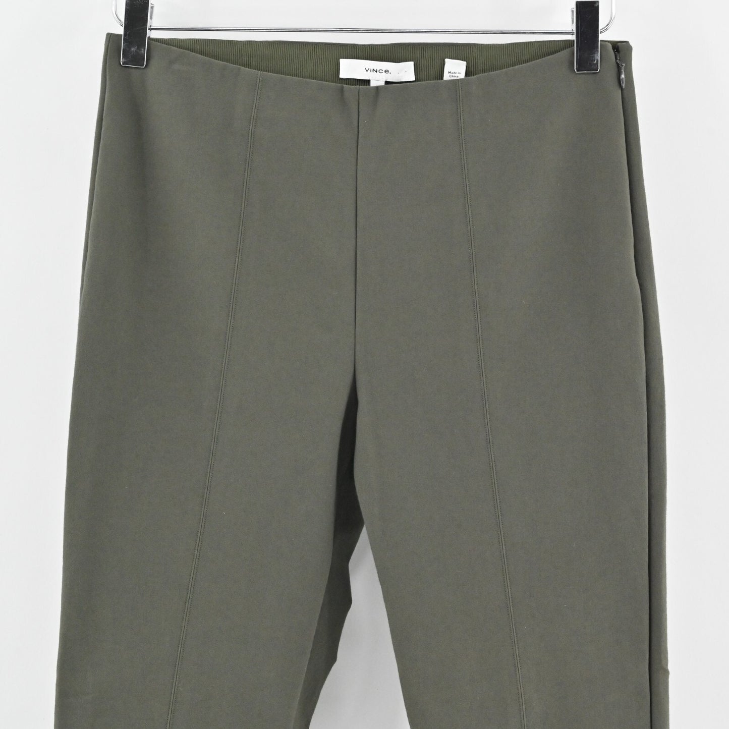VINCE Pants Womens Size M Olive Green Skinny Stretch Back Slit Ankle Minimalist
