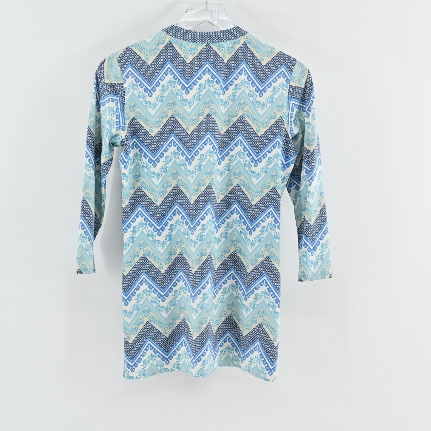 J McLaughlin Womens Blue Catalina Cloth Top Size XS Chevron Blouse Stretch Coast