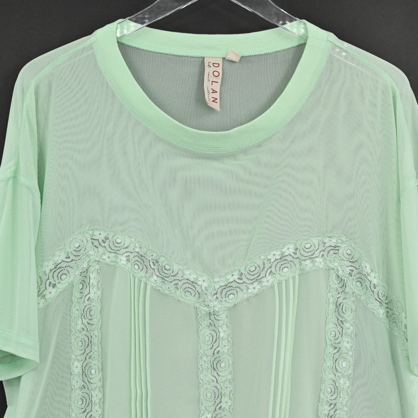 ANTHROPOLOGIE Green Lace Trim Top Womens Size L Dolan Sheer Oversize Boho Blouse