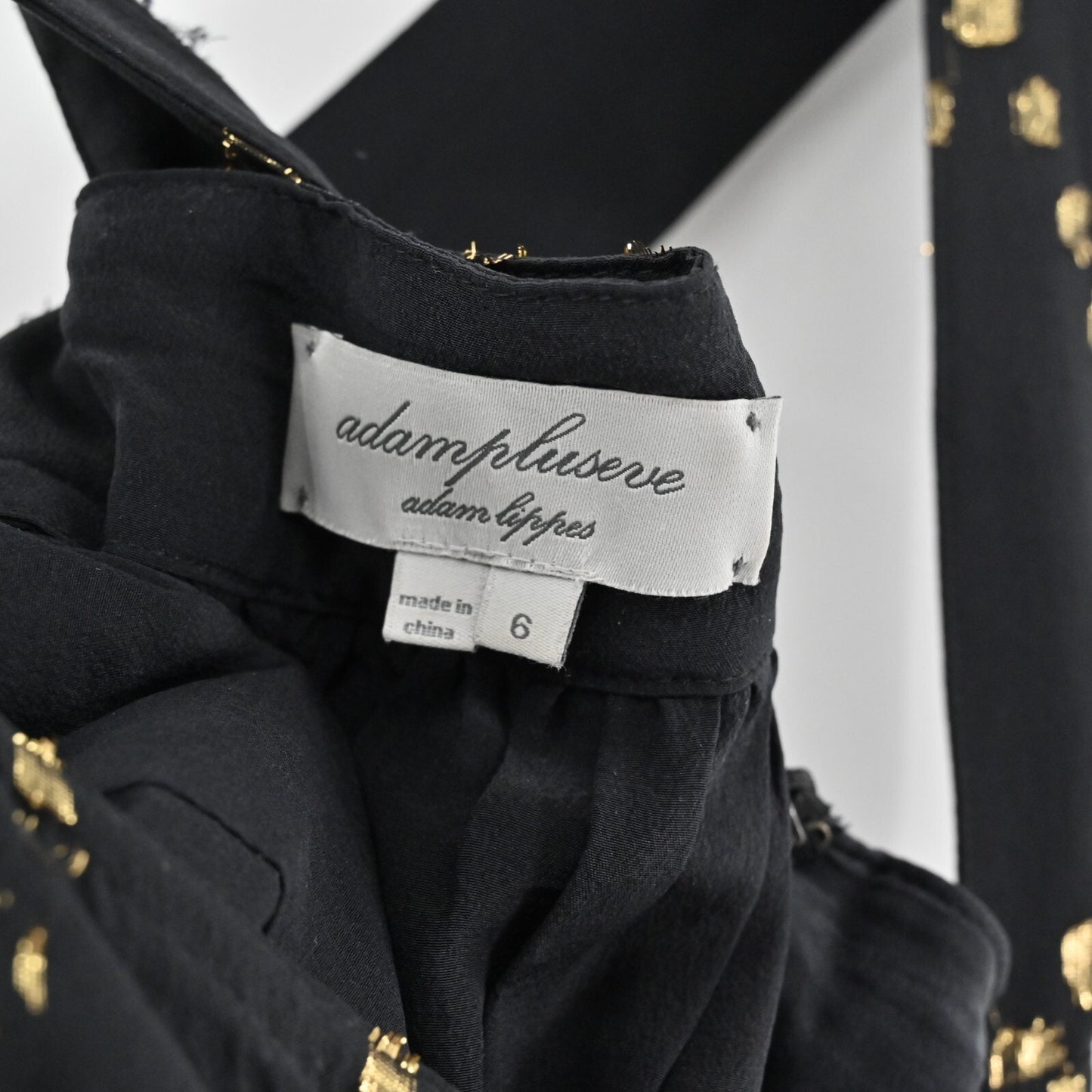 ADAM LIPPES Silk Dress Sz 6 AdamPlusEve Black Gold Lurex Detail Sleeveless Mini
