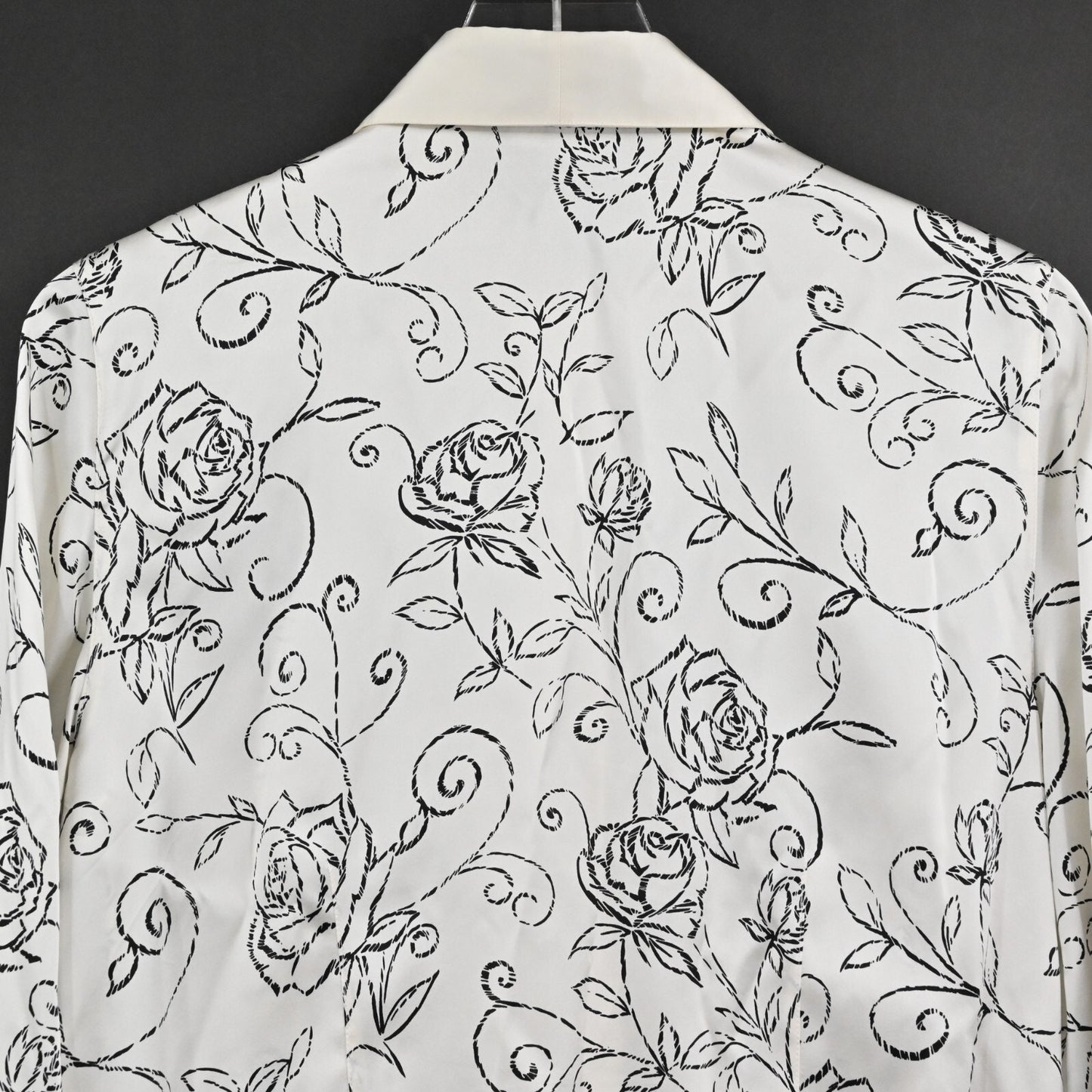 Vtg Womens Floral Silk Top Size 10 Satin Black Ivory Print Blouse STARINGTON 80s