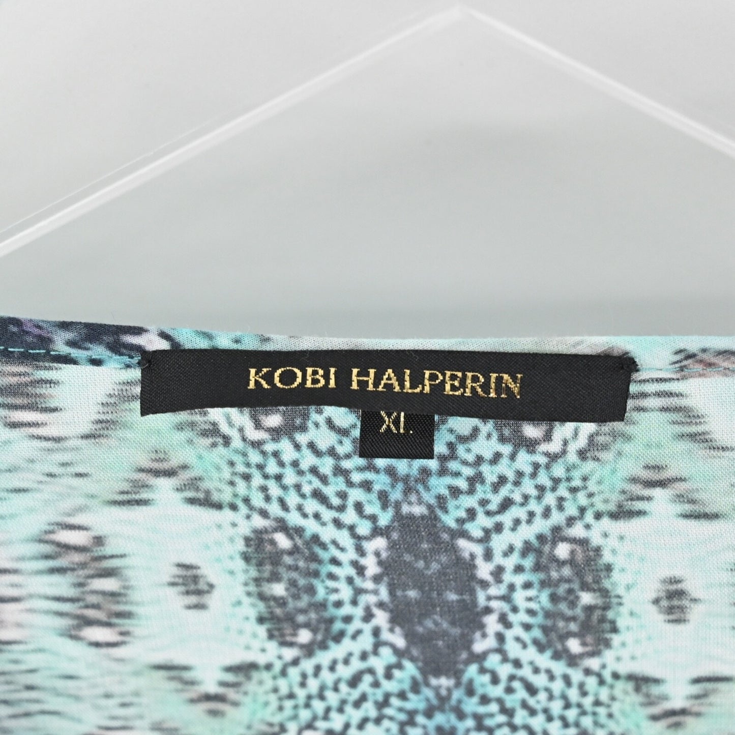 KOBI HALPERIN Womens Lapenna Top Sz XL Blue Snake Print Sequin Peasant Blouse