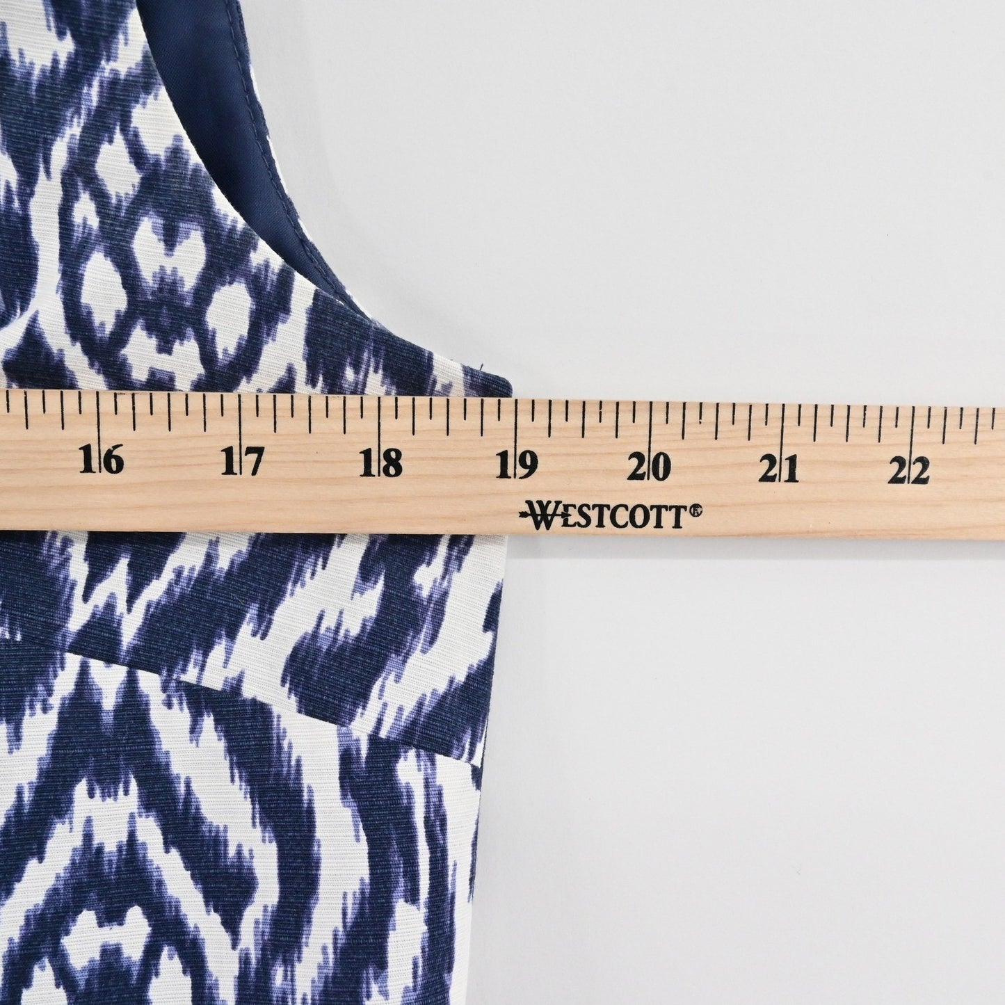 Anne Klein Womens Blue Ikat Dress Shift Size 12 Cotton Sleeveless Stretch Office