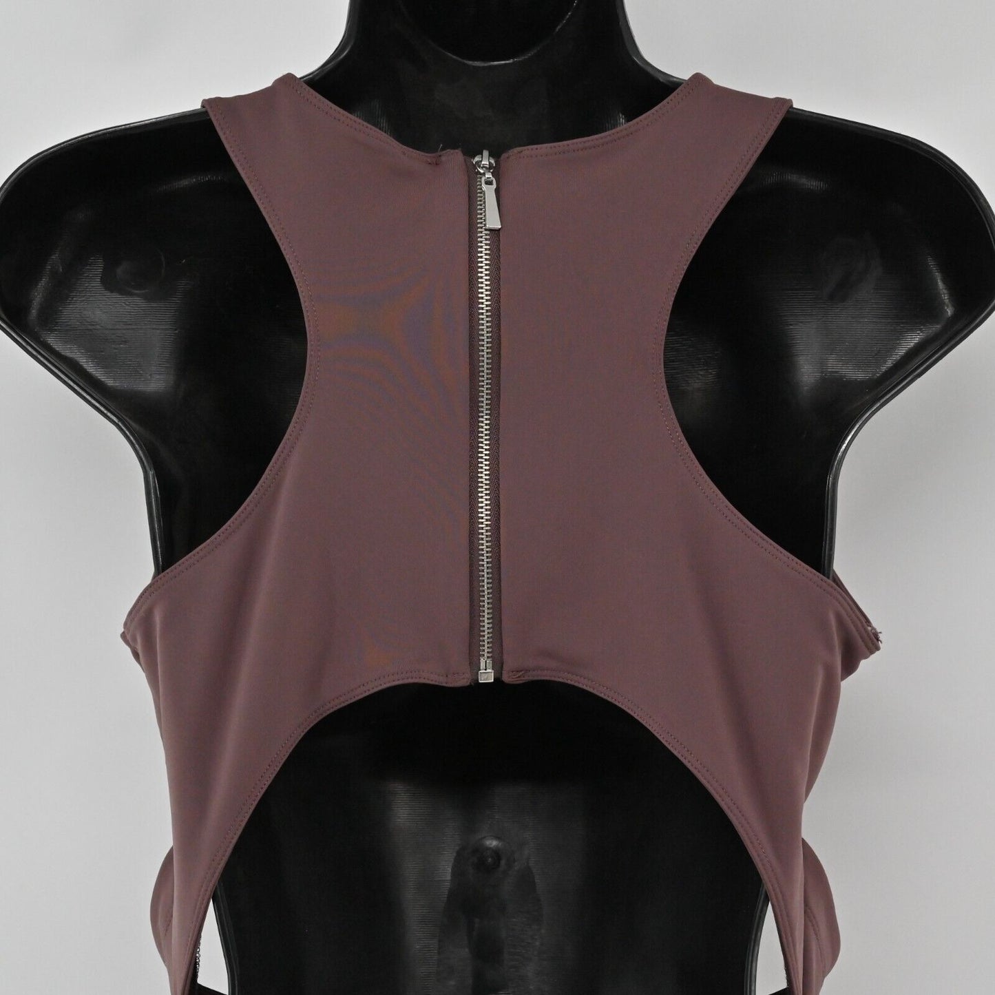 FREE PEOPLE Bodysuit Womens Size M Maroon Cutout Side Round Neck Movement Zip