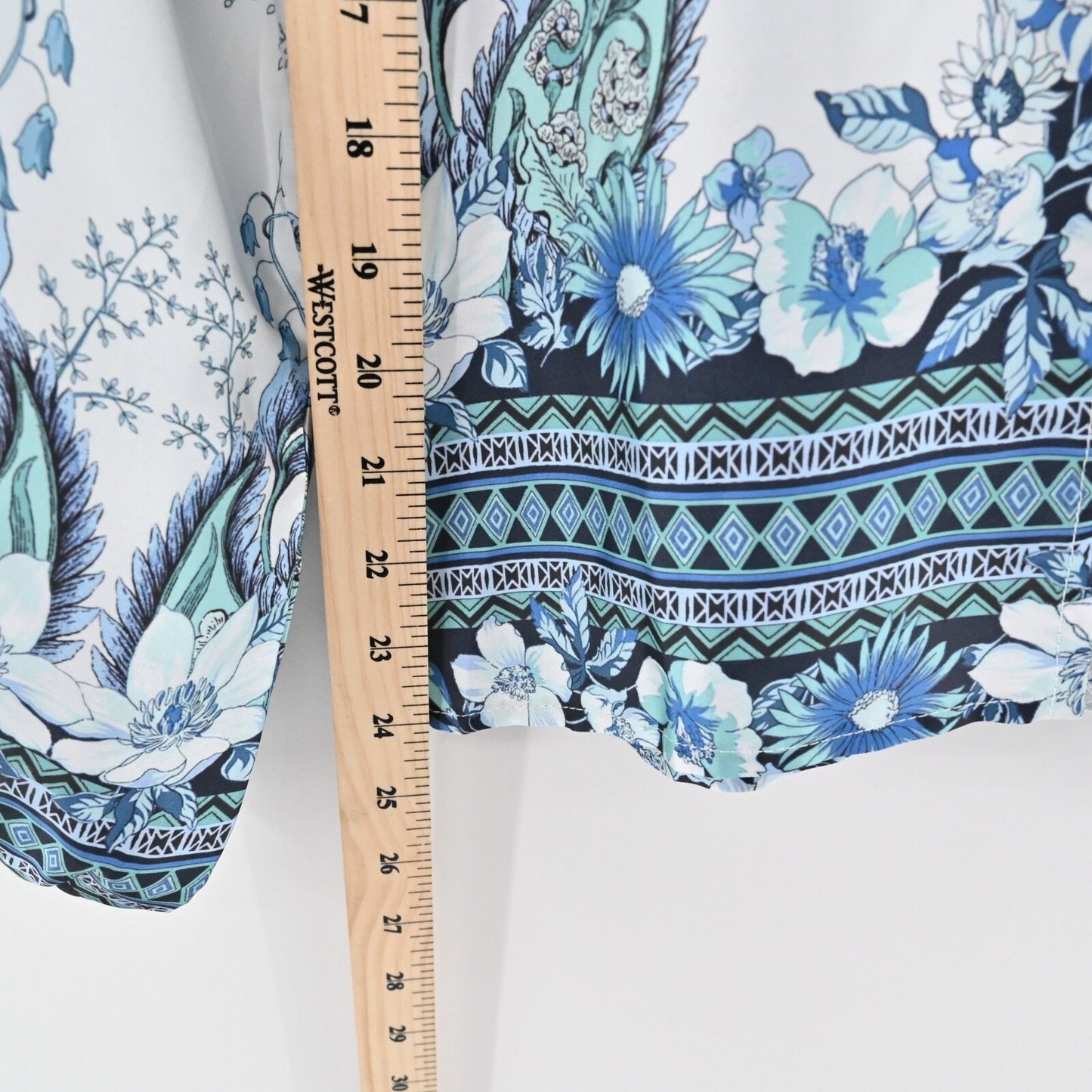 FATE Womens Billow Sleeve Blouse Top Sz S Blue Floral Tie Neck Button Boho Retro