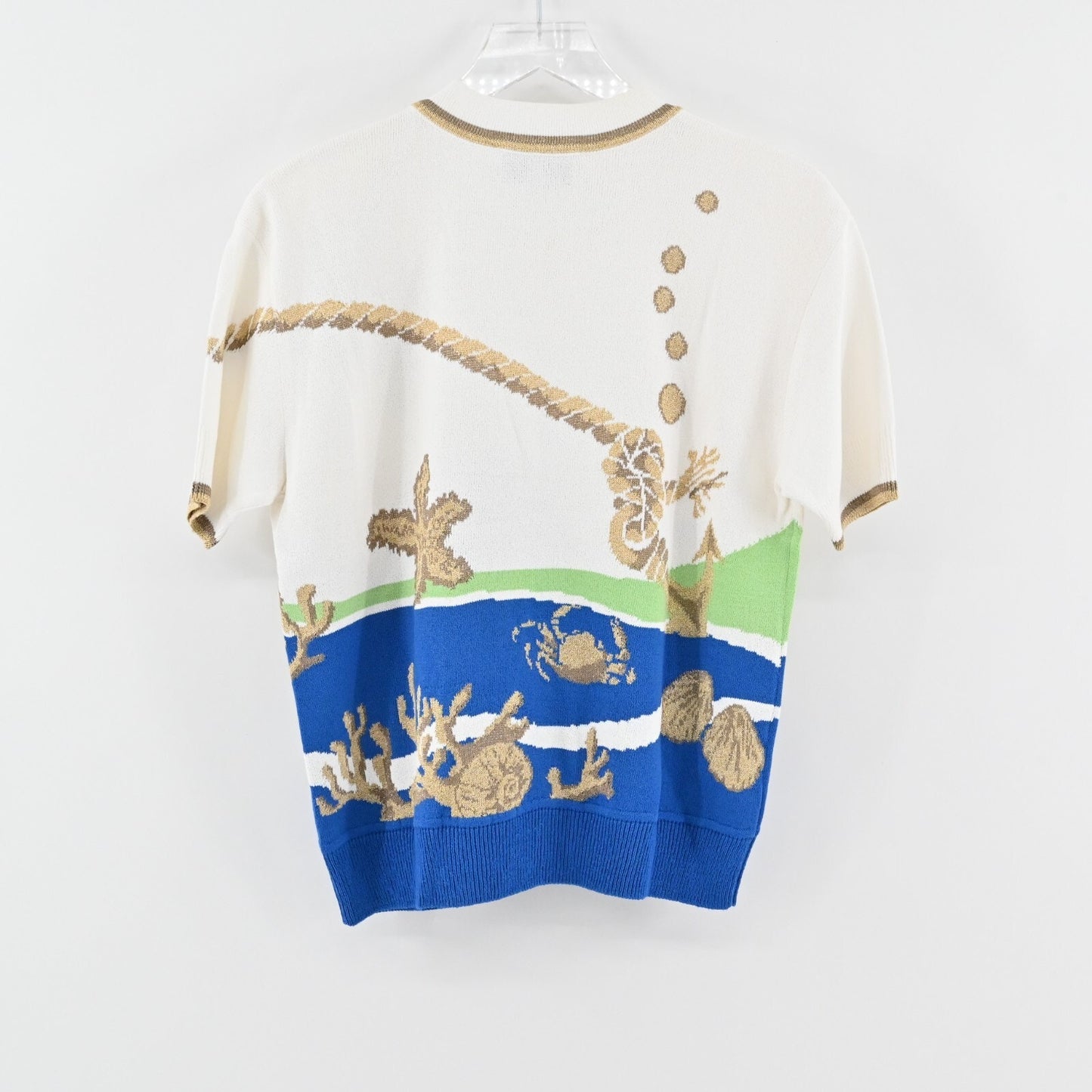 ST JOHN Sweater Womens Size MP Santana Knit Wool Blend Nautical Ocean Dog Show